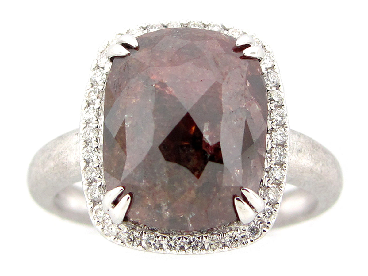 ROUGH ROSE CUT BROWN & WHITE DIAMOND RING, MATTE FINISH