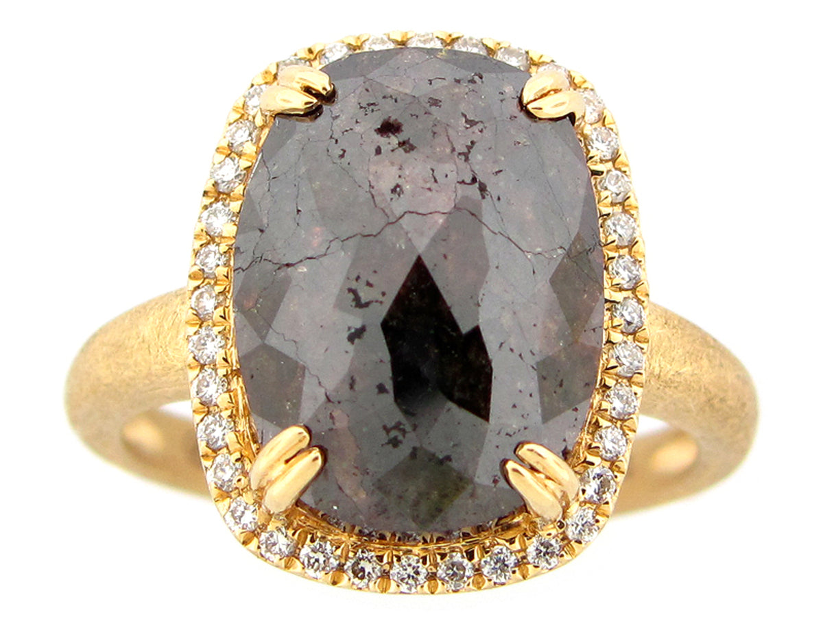 ROUGH ROSE CUT BROWN & WHITE DIAMOND RING, MATTE FINISH, 18KY (N)
