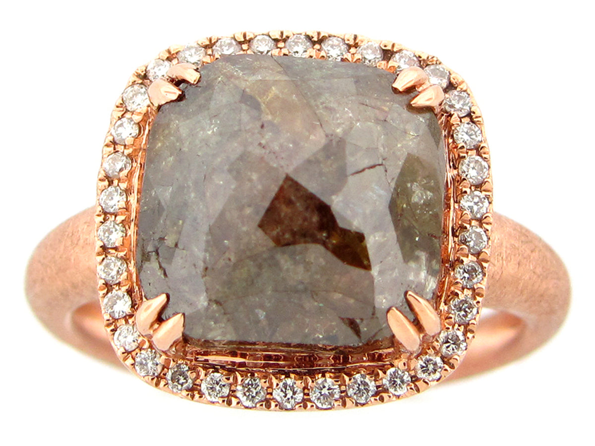 ROUGH ROSE CUT BROWN & WHITE DIAMOND RING, MATTE FINISH, 18KR (N)