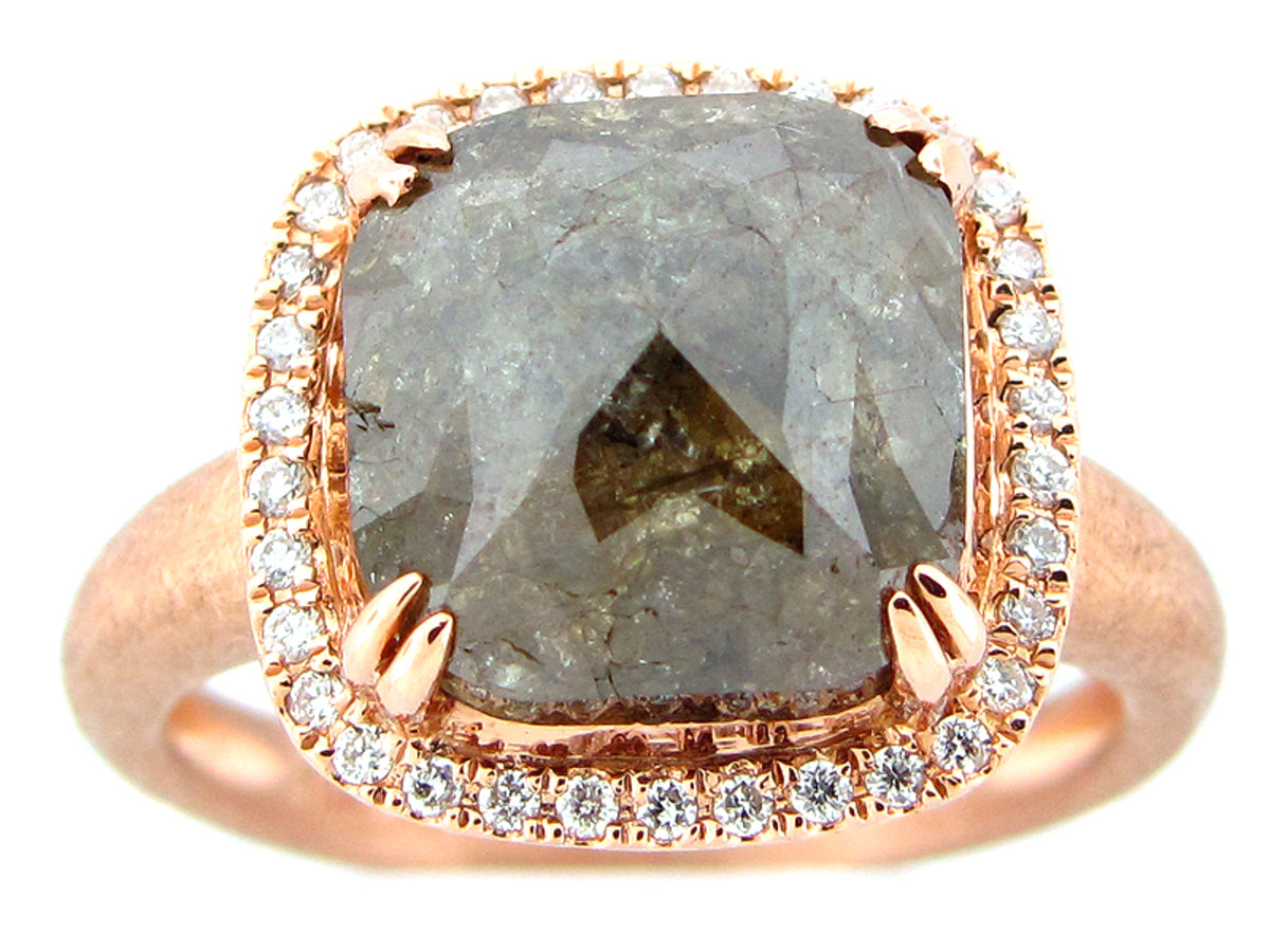 ROUGH ROSE CUT BROWN & WHITE DIAMOND RING, MATTE FINISH, 18KR (N)
