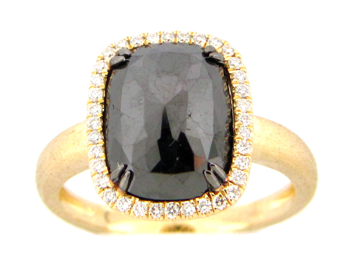 ROSE CUT BLACK & WHITE DIAMOND RING, SATIN FINISH, 18KY (H)