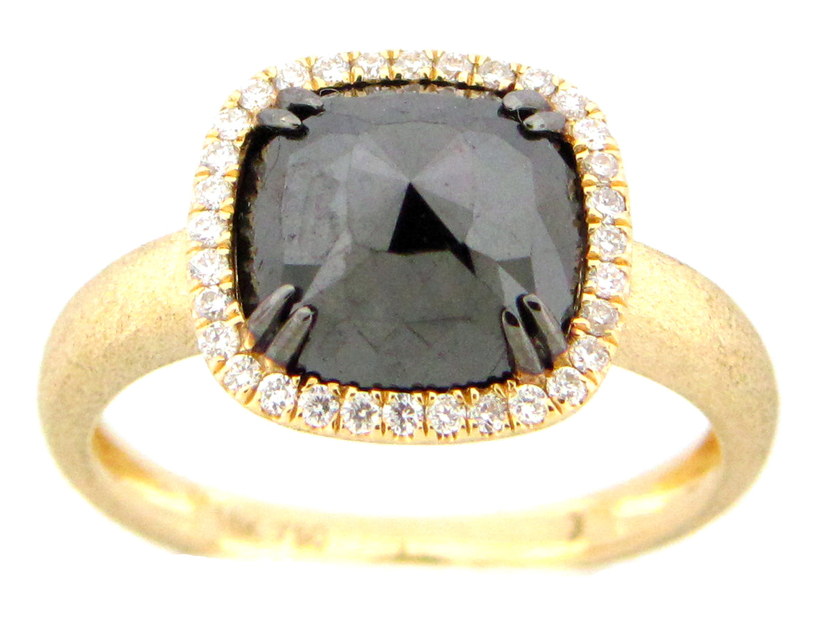 ROSE CUT BLACK & WHITE DIAMOND RING, SATIN FINISH, 18KY (H)