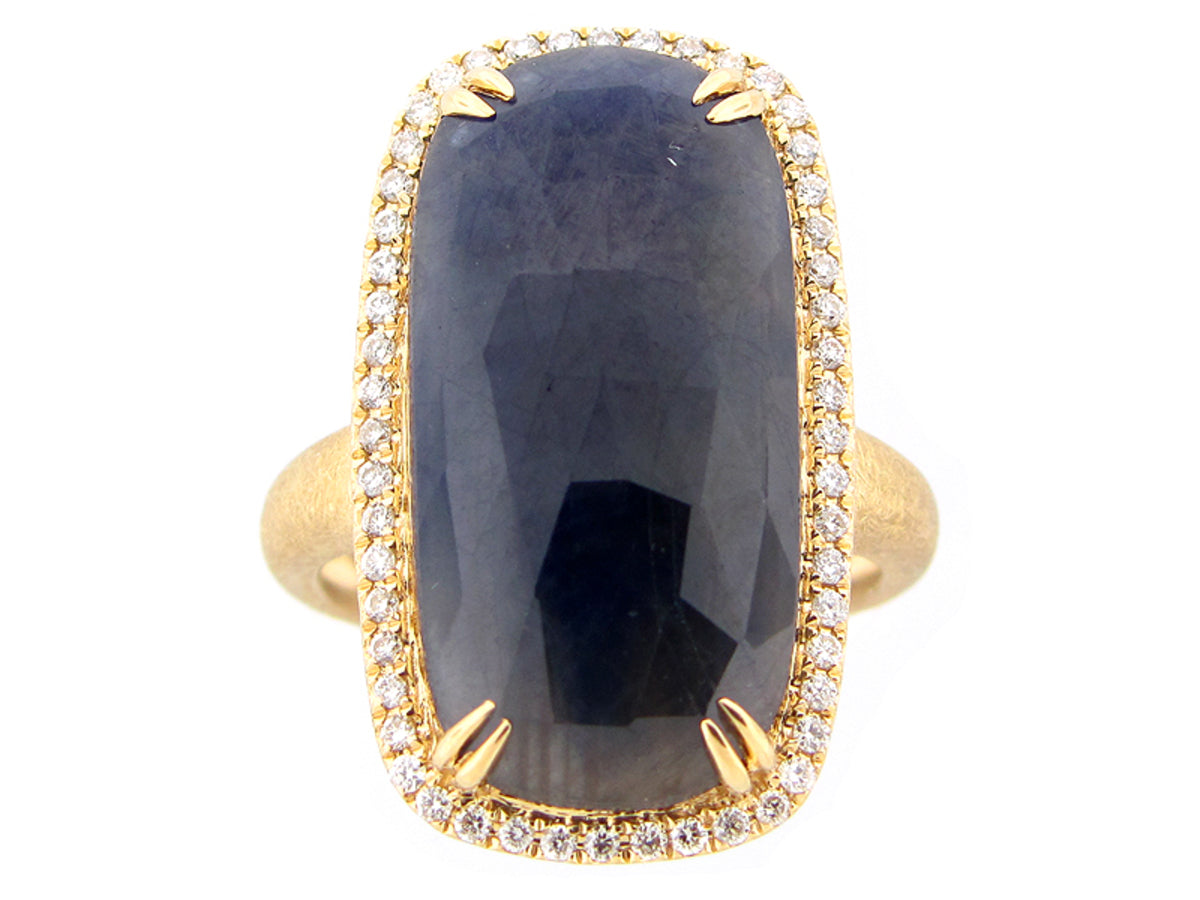 ROSE CUT SAPPHIRE & DIAMOND RING, MATTE FINISH, 18KY (N)