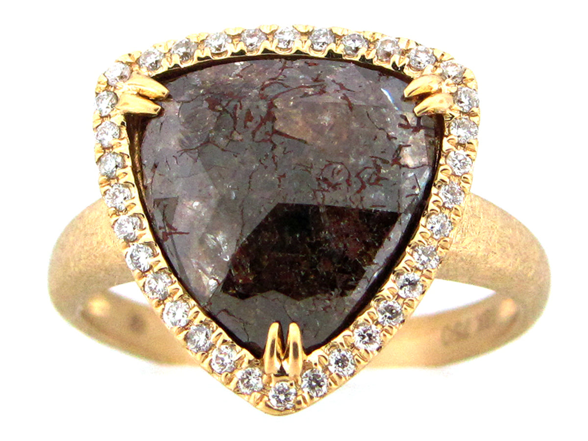 Rough Rose Cut Brown White Diamond Ring, Matte Finish, 18ky (N)