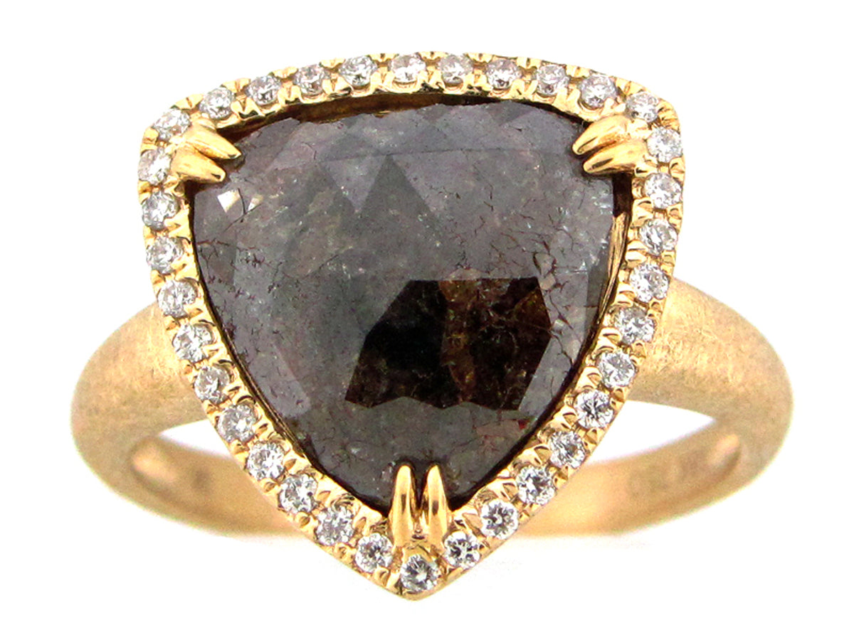 ROUGH ROSE CUT BROWN & WHITE DIAMOND RING, MATTE FINISH, 18KY (N)