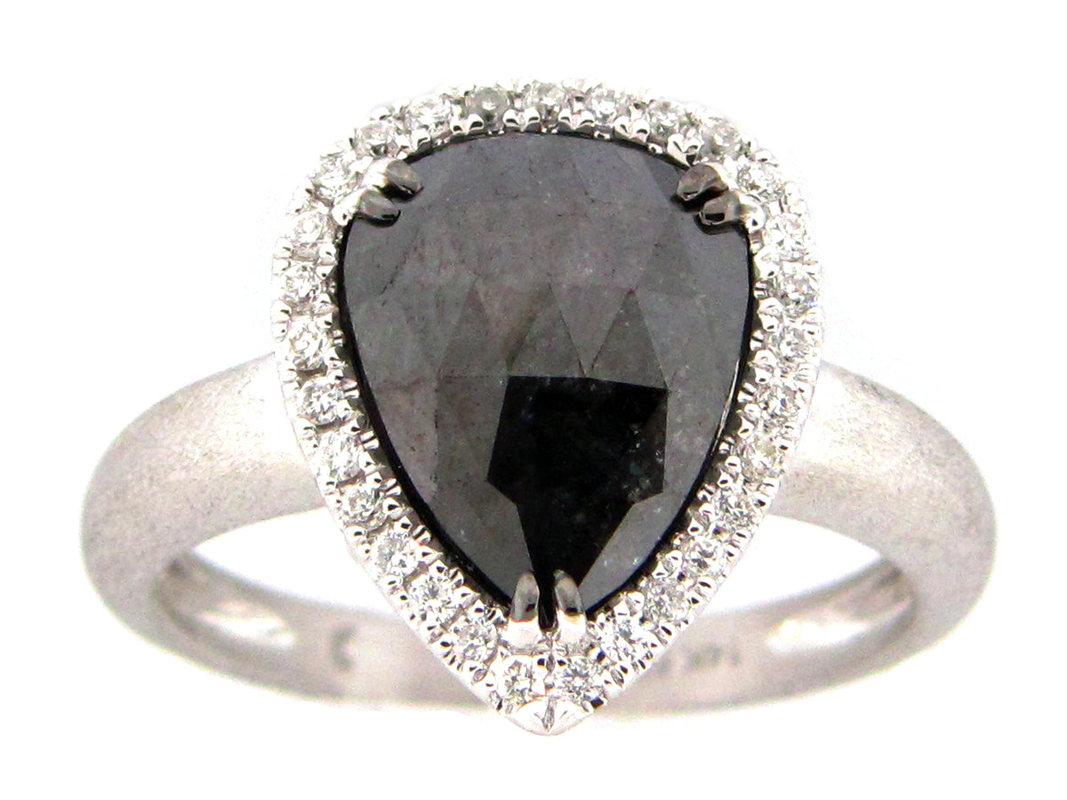 ROSE CUT BLACK & WHITE DIAMOND RING, 18KY (R)