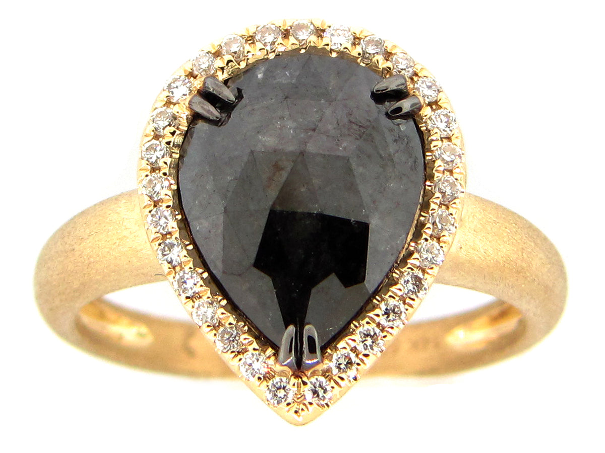 ROSE CUT BLACK & WHITE DIAMOND RING, 18KY (R)