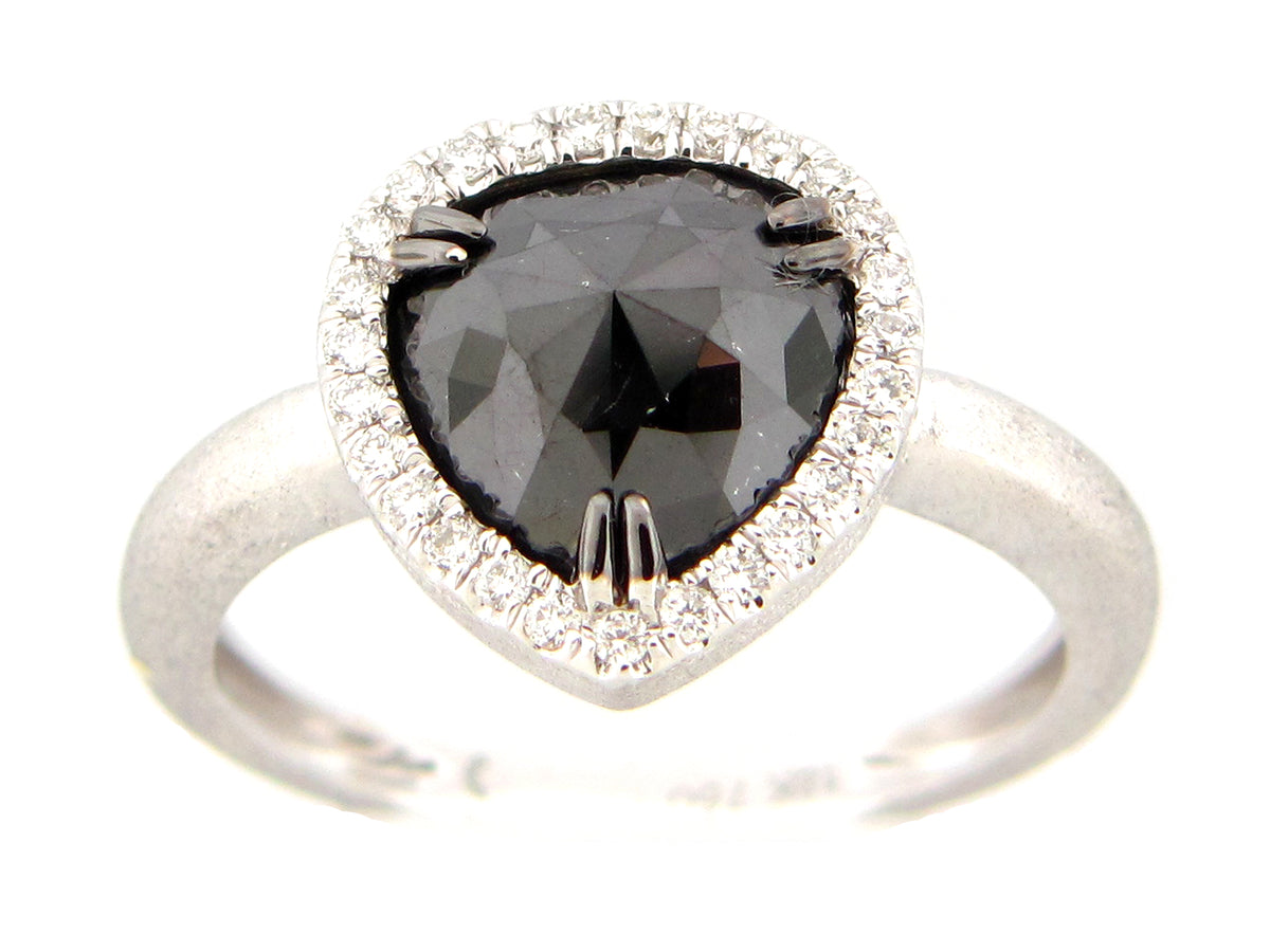 Rose Cut Black White Diamond Ring, Satin Finish, 18kw (H)