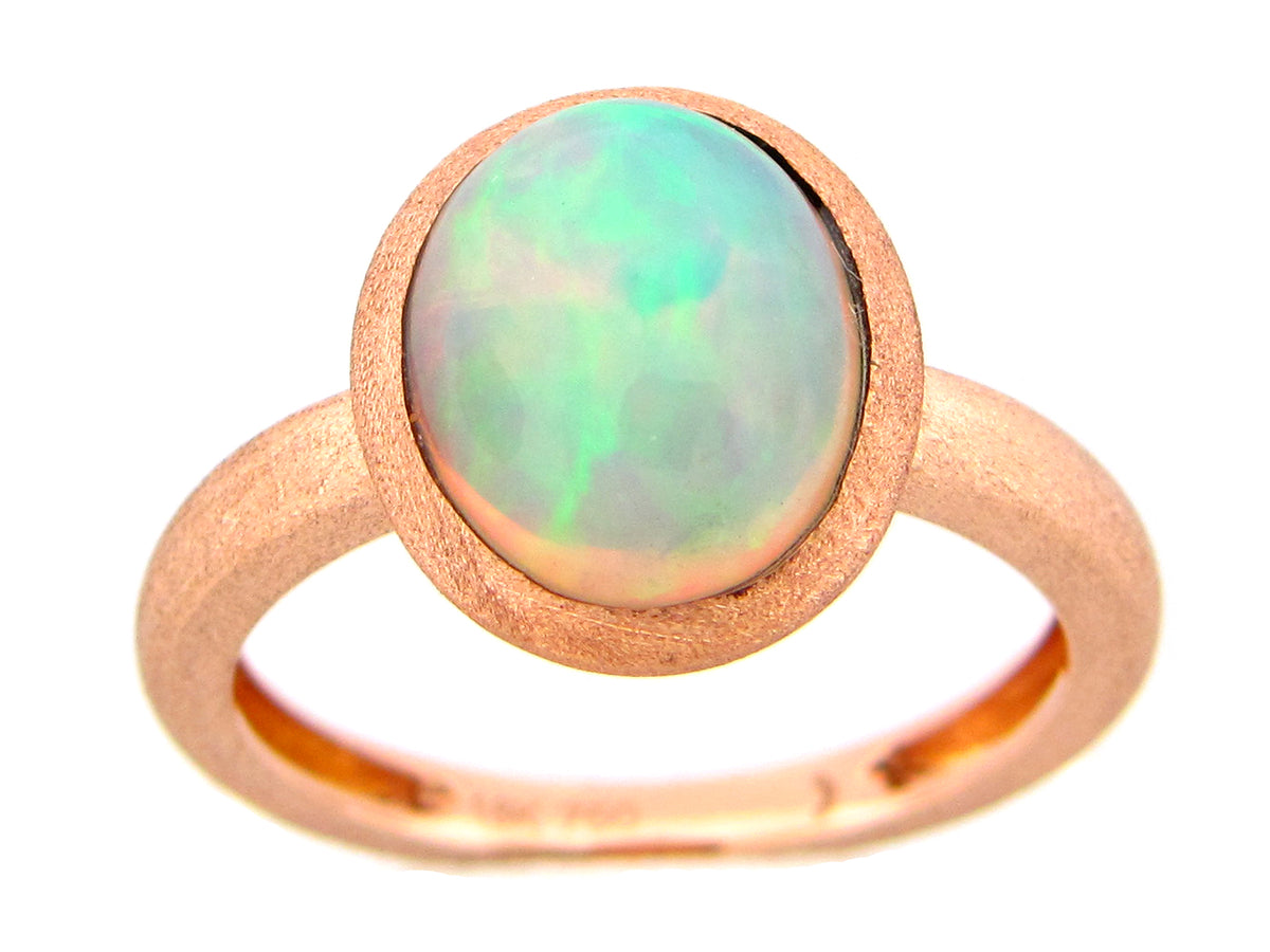 OPAL BEZEL RING, SATIN FINISH, 18KR (O)
