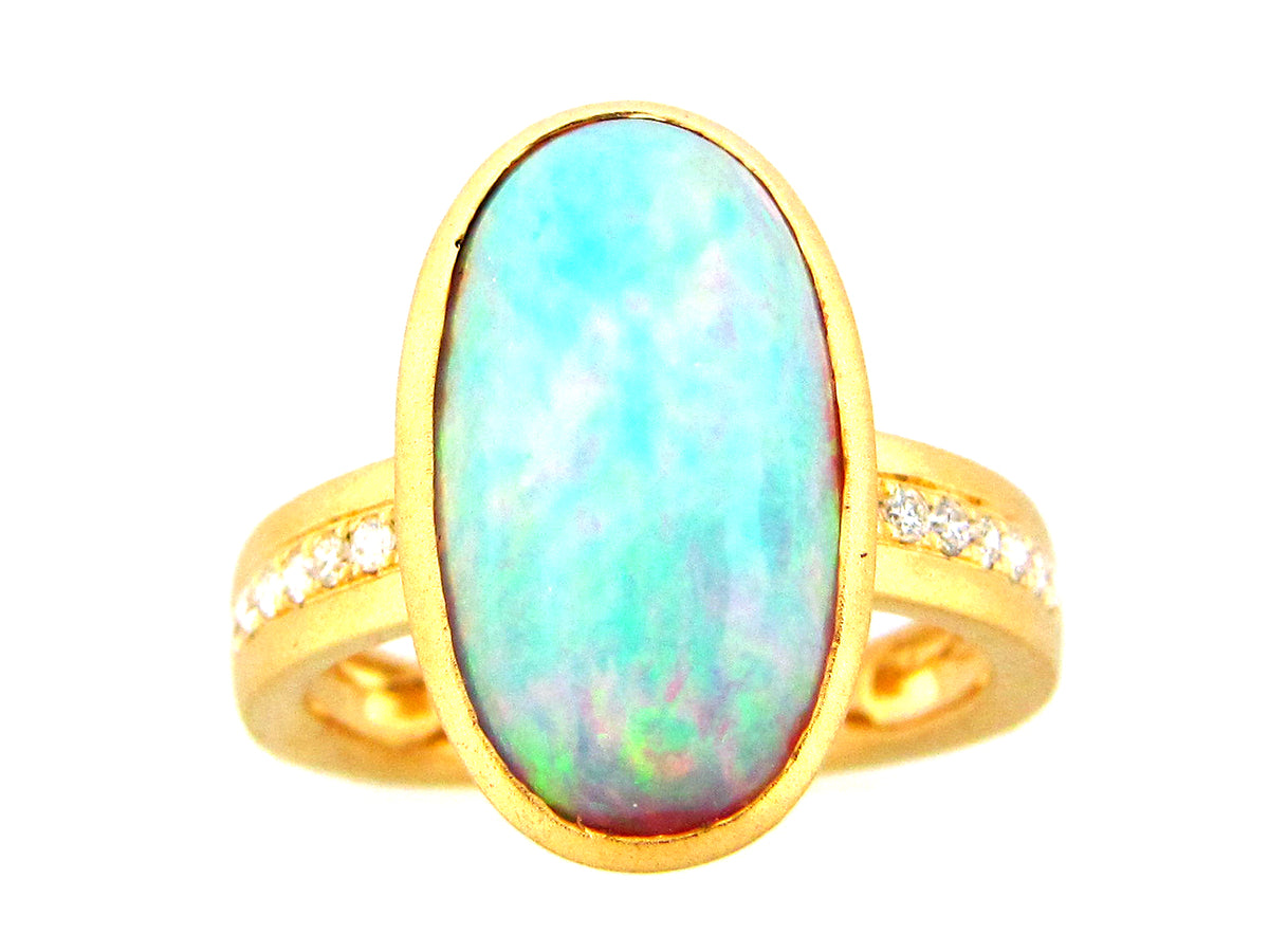 OPAL & DIAMOND RING, SATIN FINISH, 18KY (O)