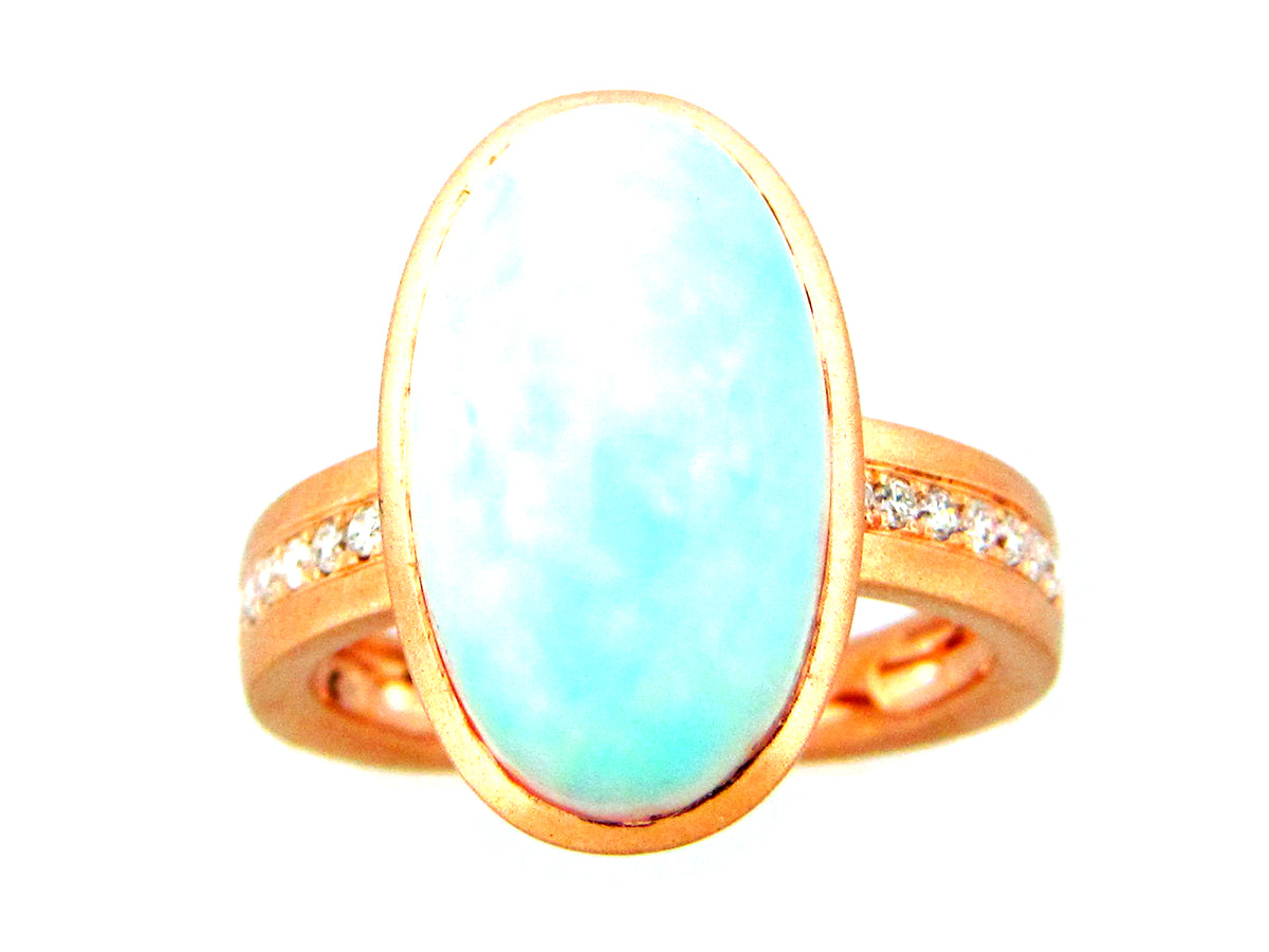 OPAL & DIAMOND RING, SATIN FINISH, 18KR (O)