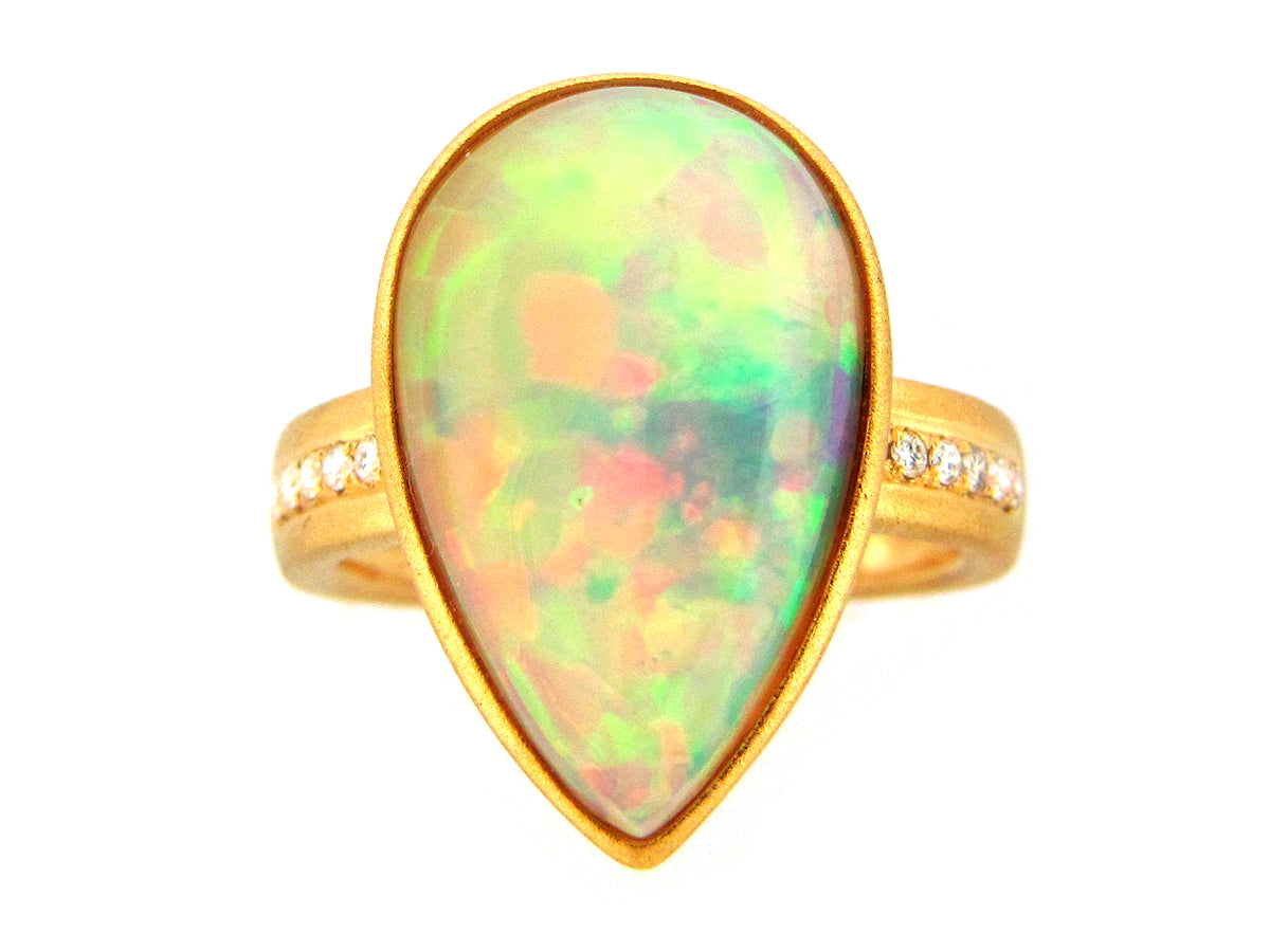 OPAL PEAR BEZEL & DIAMOND RING, 18KY (O)