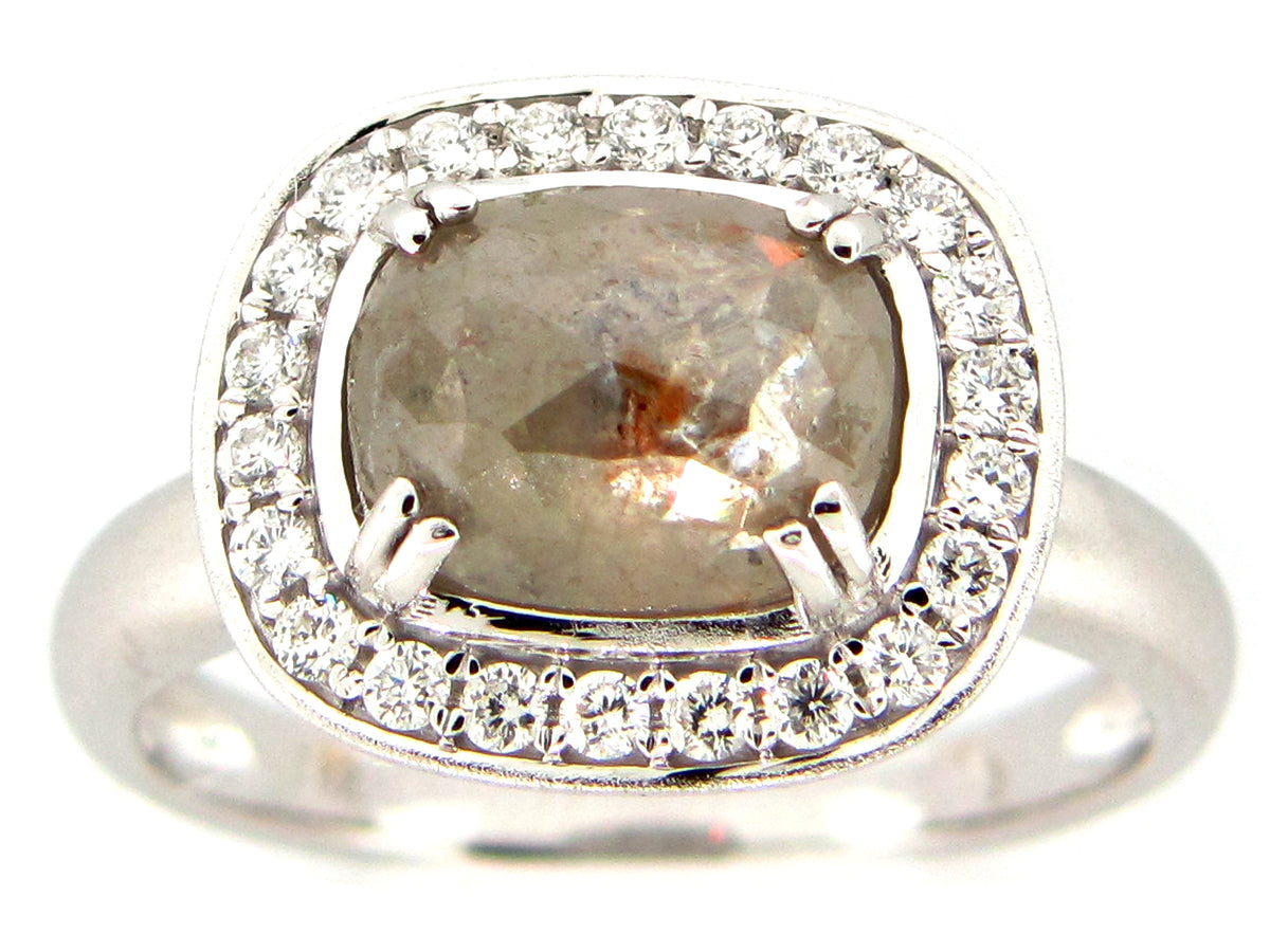 ROSE CUT GRAY GREEN DIAMOND RING, 18KW (N)