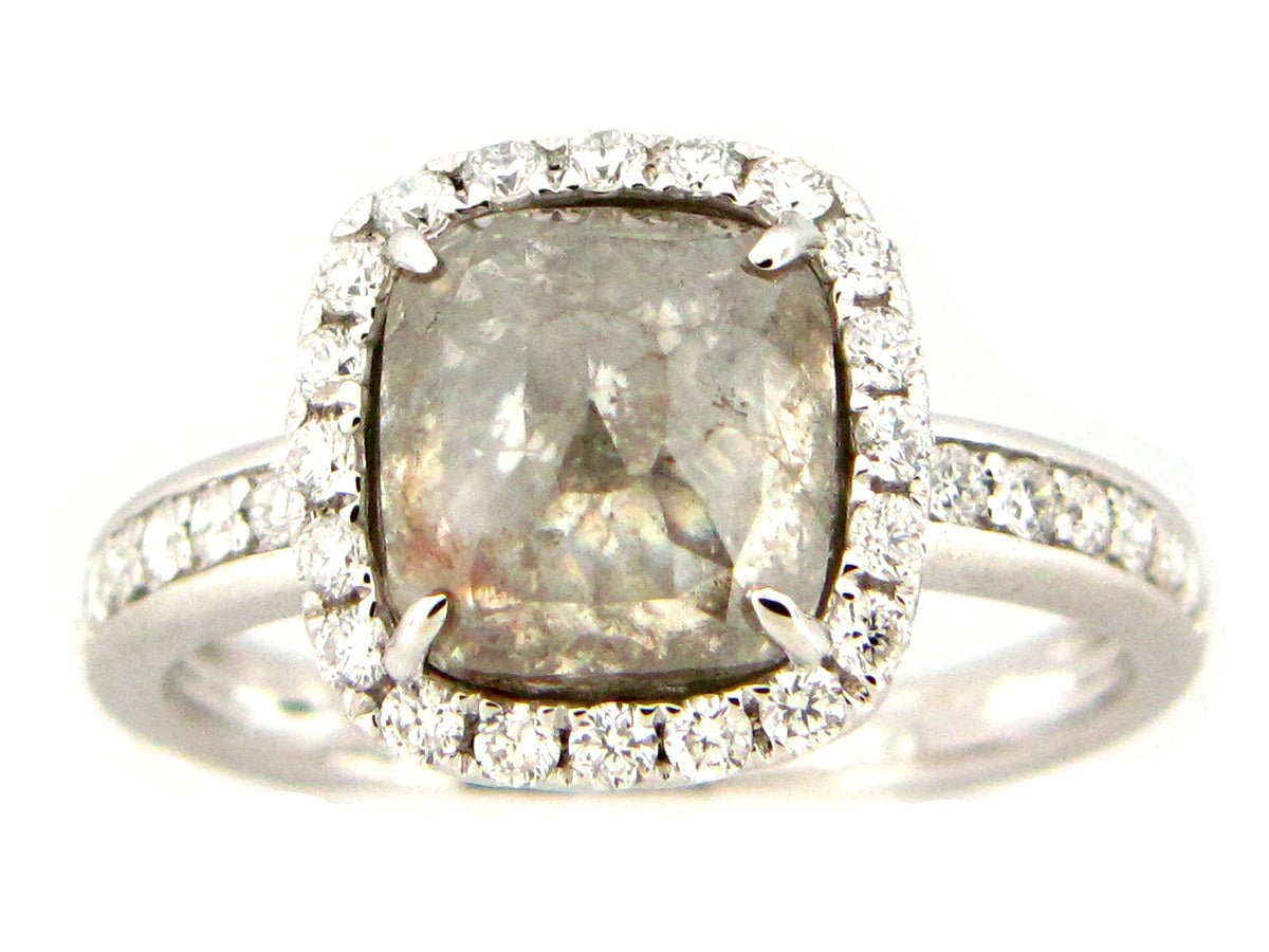 ROSE CUT GRAY DIAMOND RING, 18KW (N)