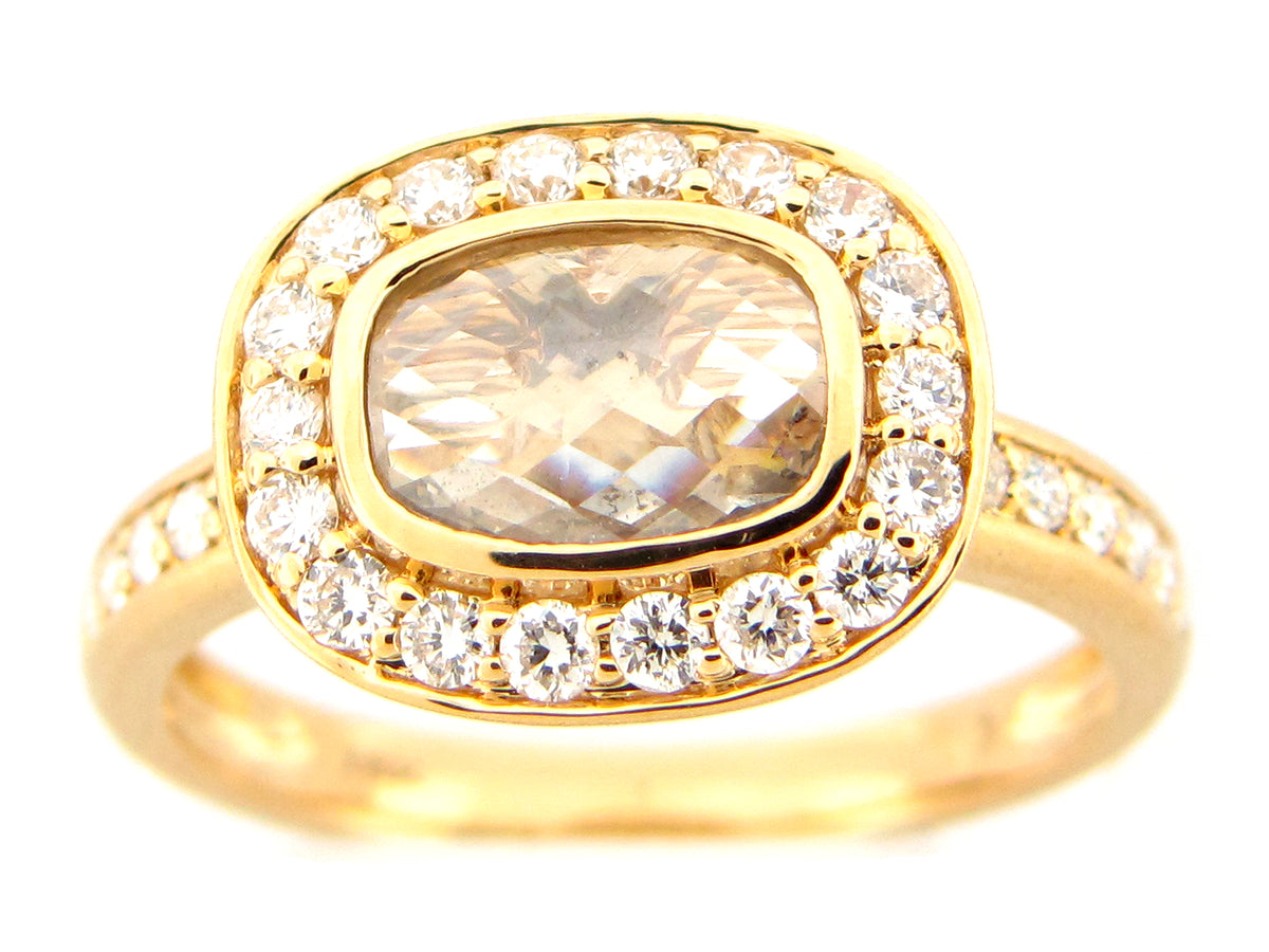 ROSE CUT CUSHION GRAY DIAMOND RING, 18KY (N)