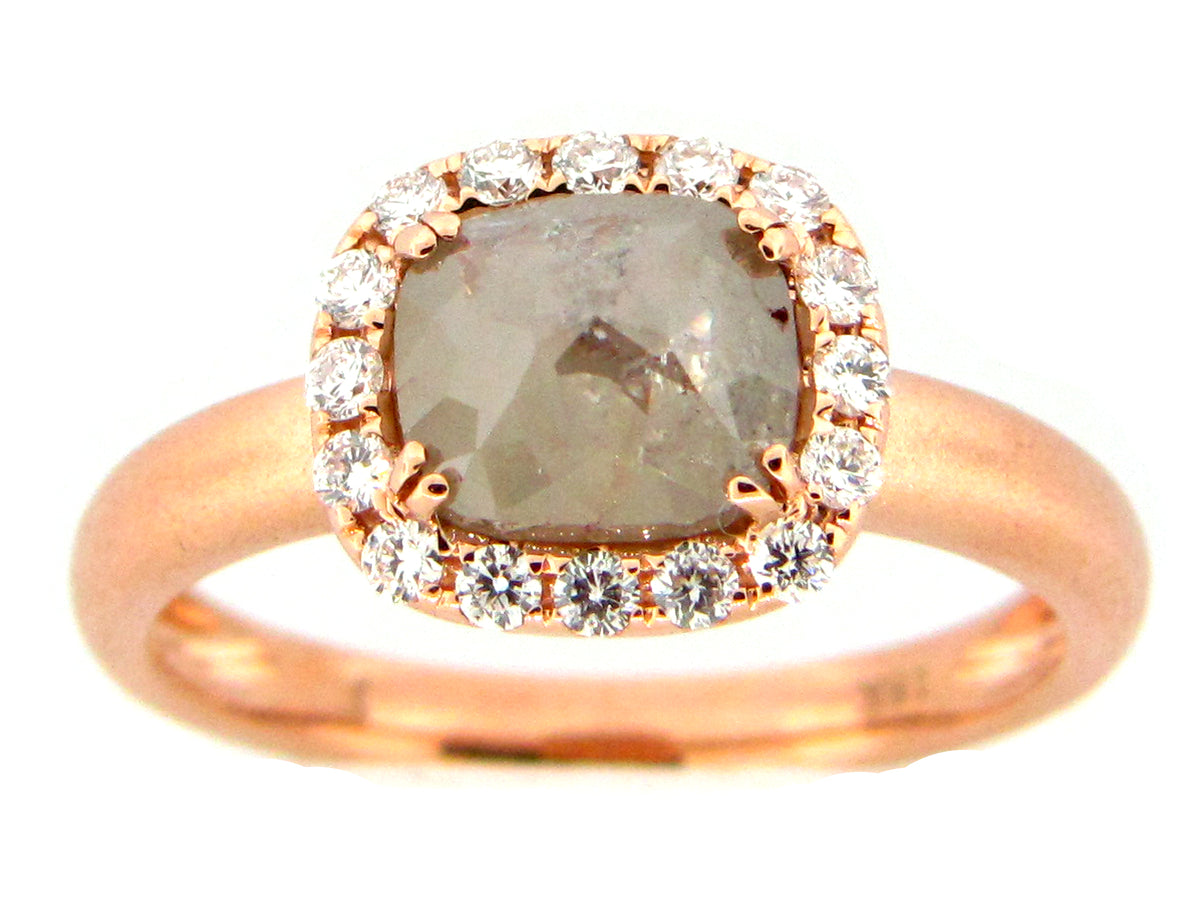 ROSE CUT GRAY GREEN DIAMOND RING, 18KR (N)