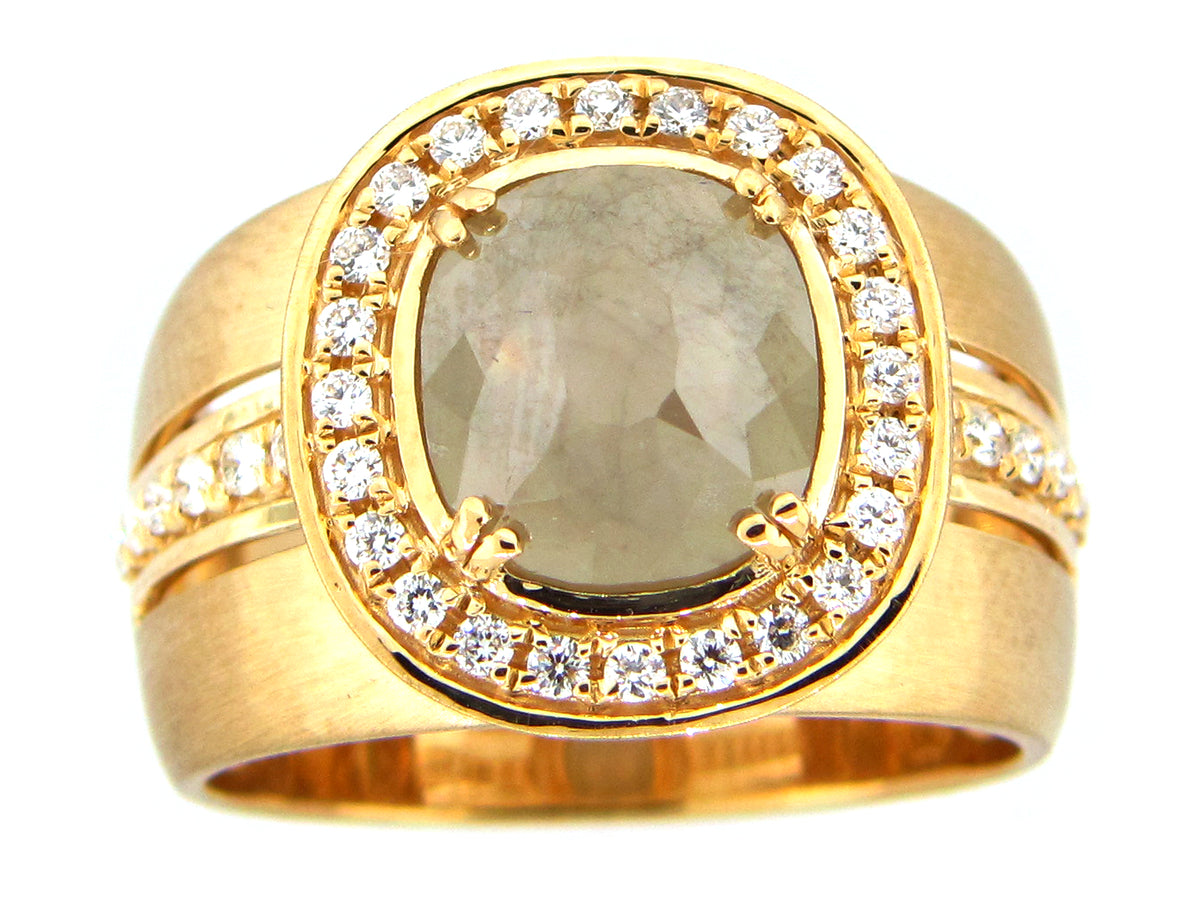 ROSE CUT GRAY GREEN DIAMOND RING, 18KY (N)