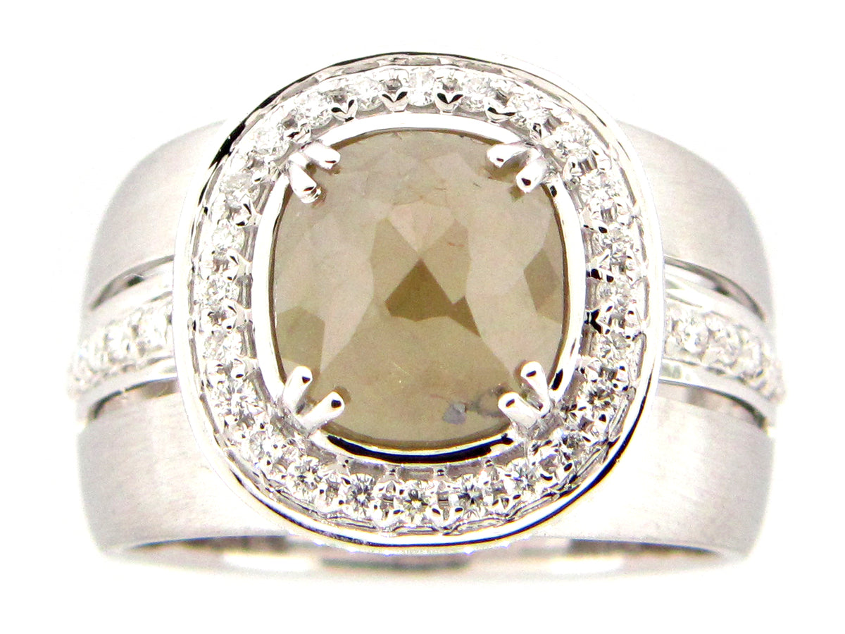 ROSE CUT GRAY GREEN DIAMOND RING, 18KW (N)