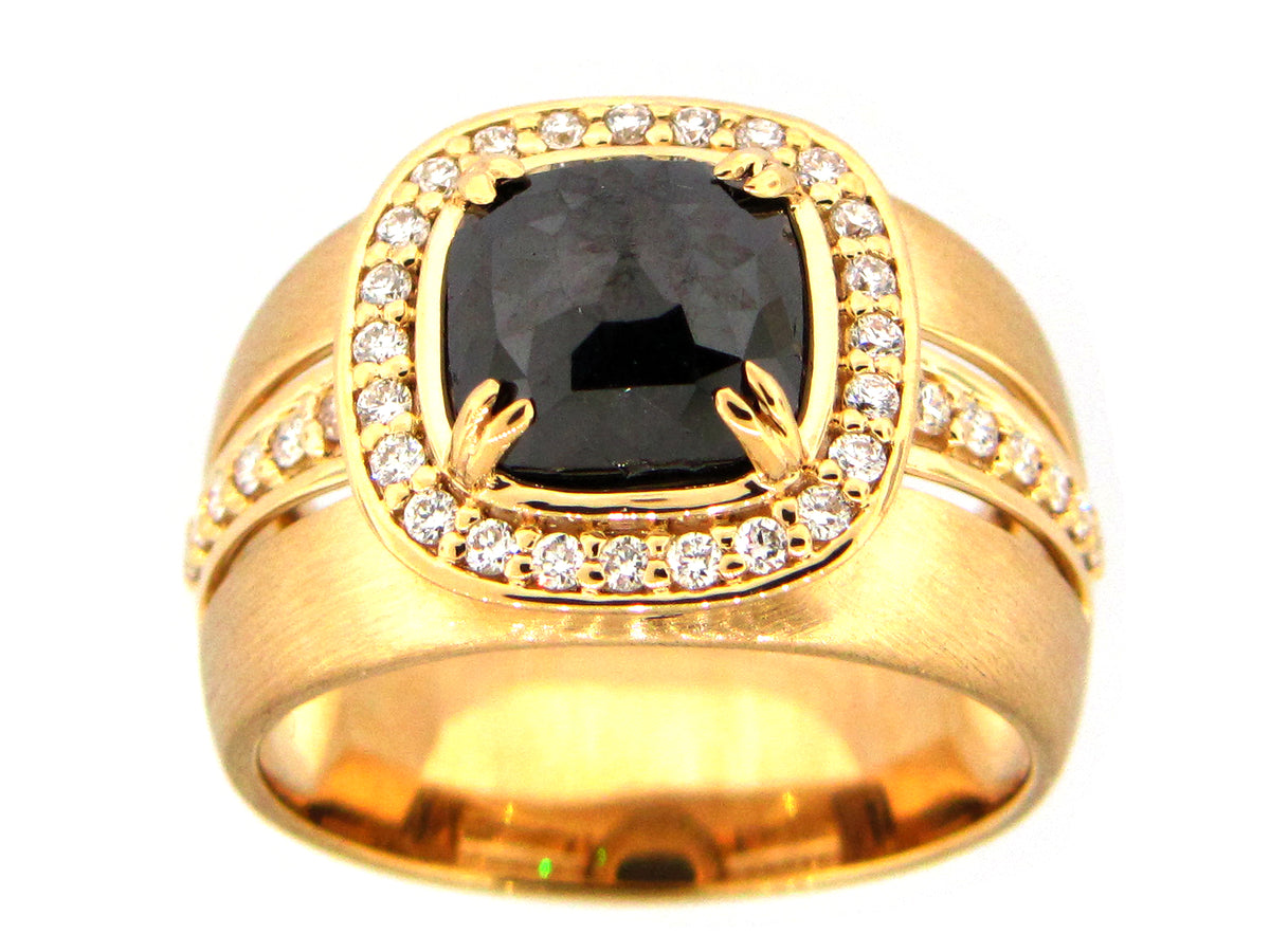 ROSE CUT BLACK DIAMOND RING, 18KY (N)