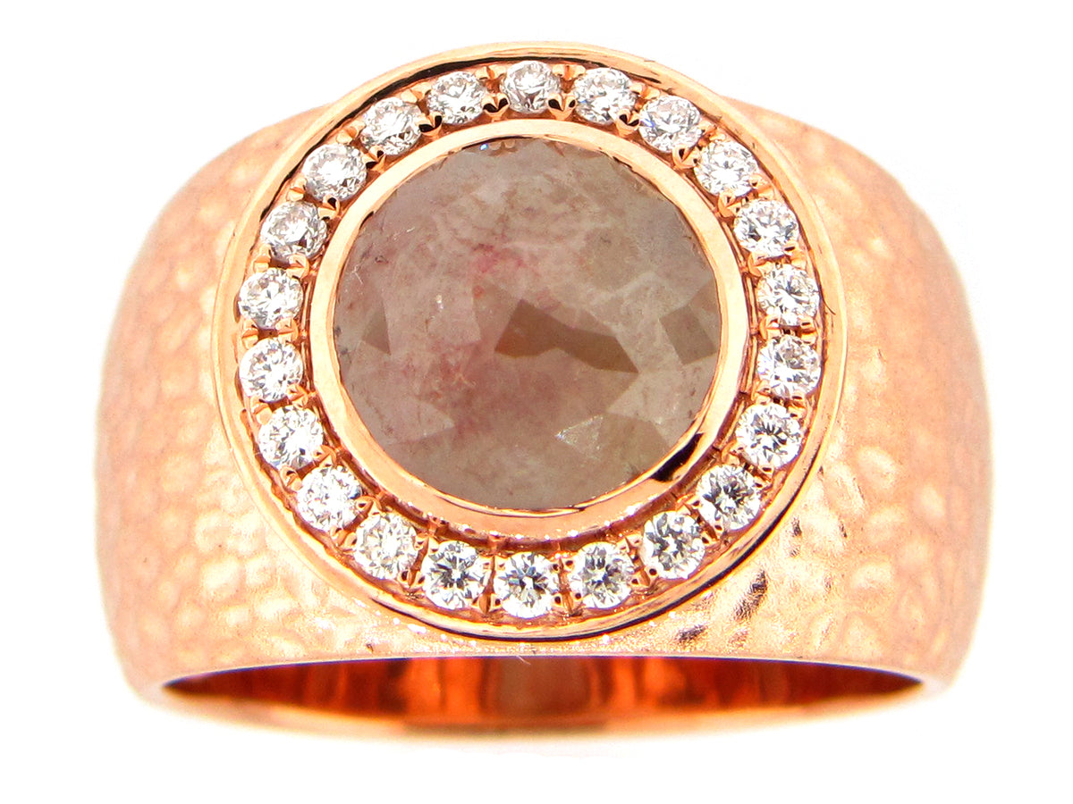 ROSE CUT GRAY GREEN DIAMOND RING, 18KR (N)