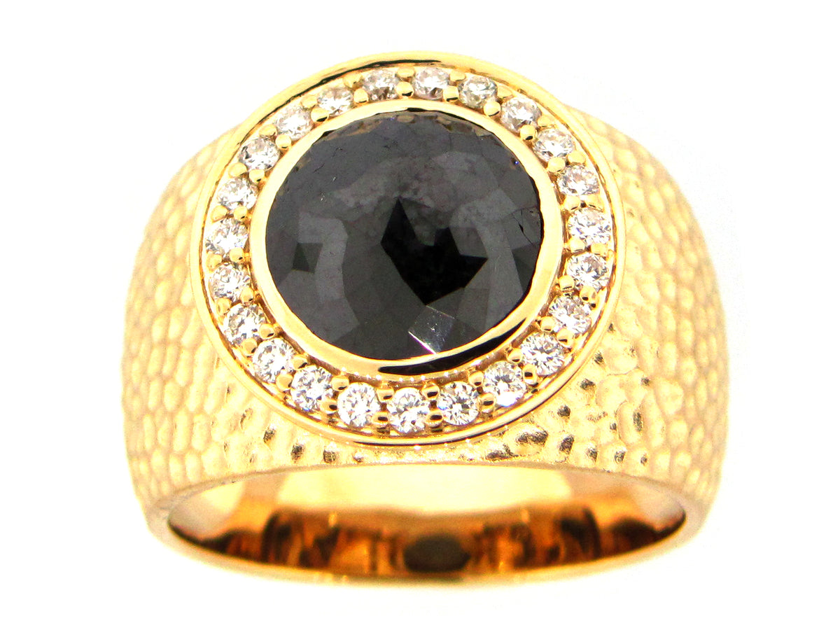 ROSE CUT BLACK DIAMOND RING, 18KY (N)
