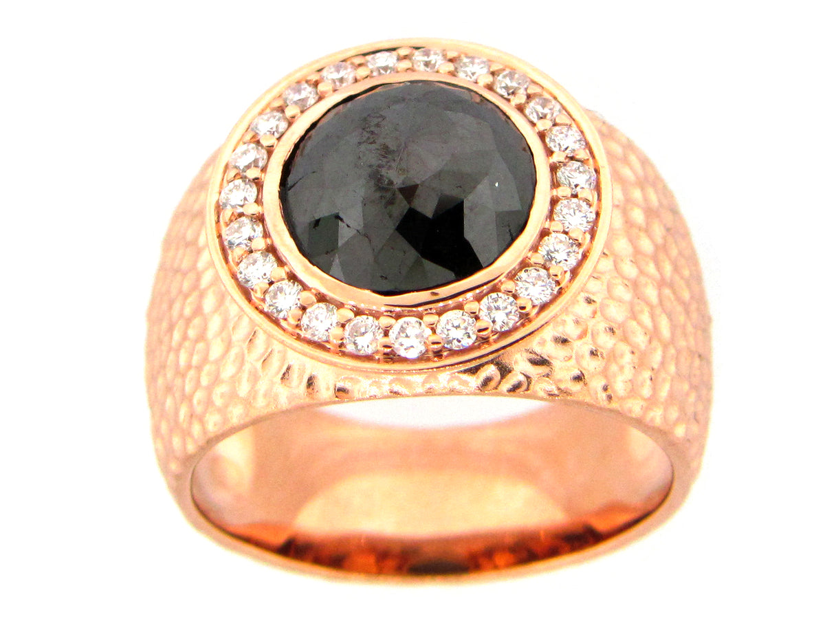 ROSE CUT BLACK DIAMOND RING, 18KR (N)