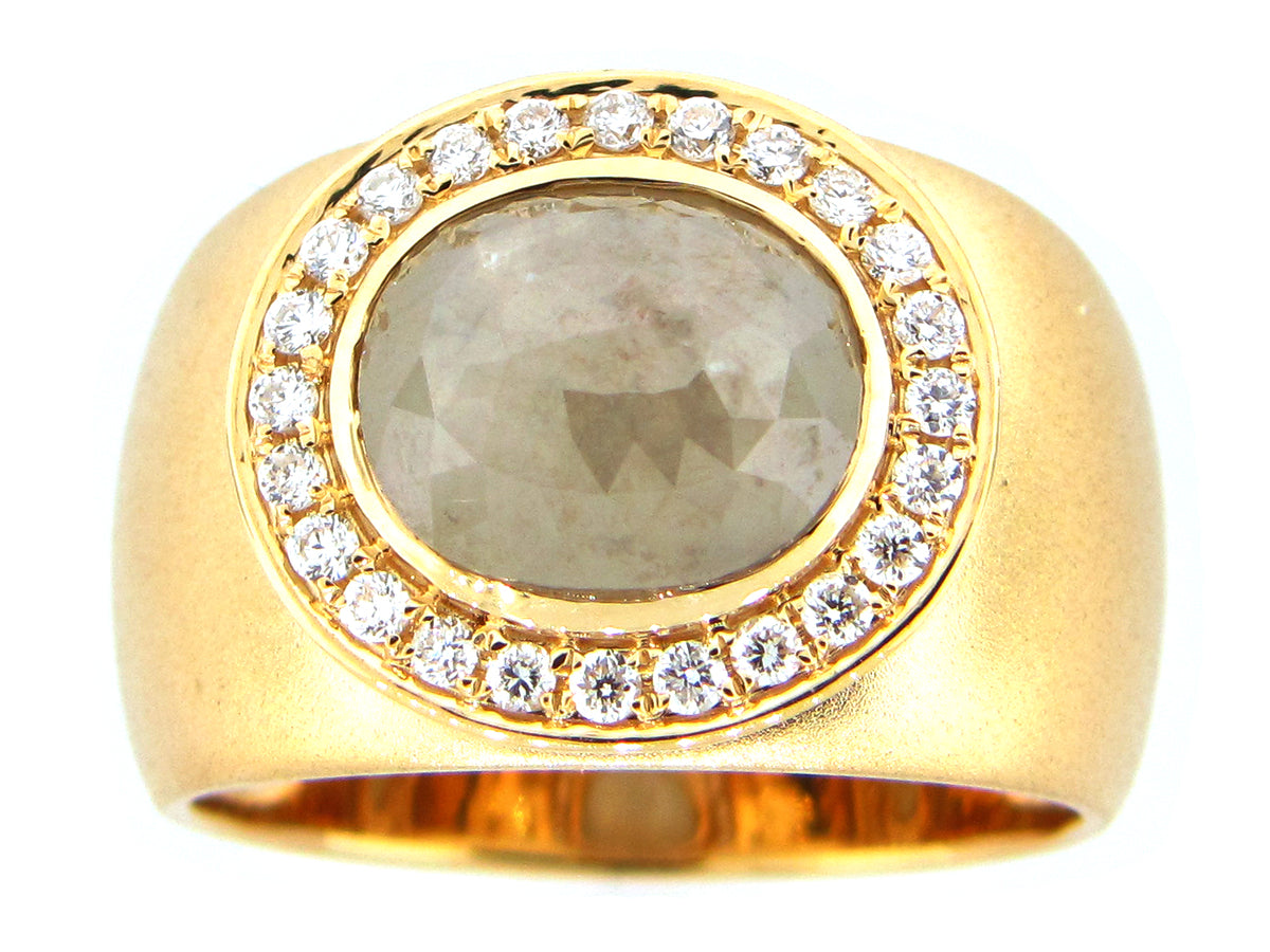 ROSE CUT GRAY GREEN DIAMOND RING, 18KY (N)