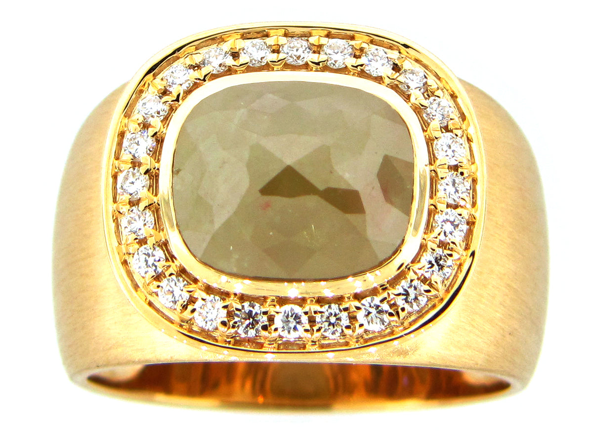 ROSE CUT GRAY GREEN DIAMOND RING, 18KY (N)