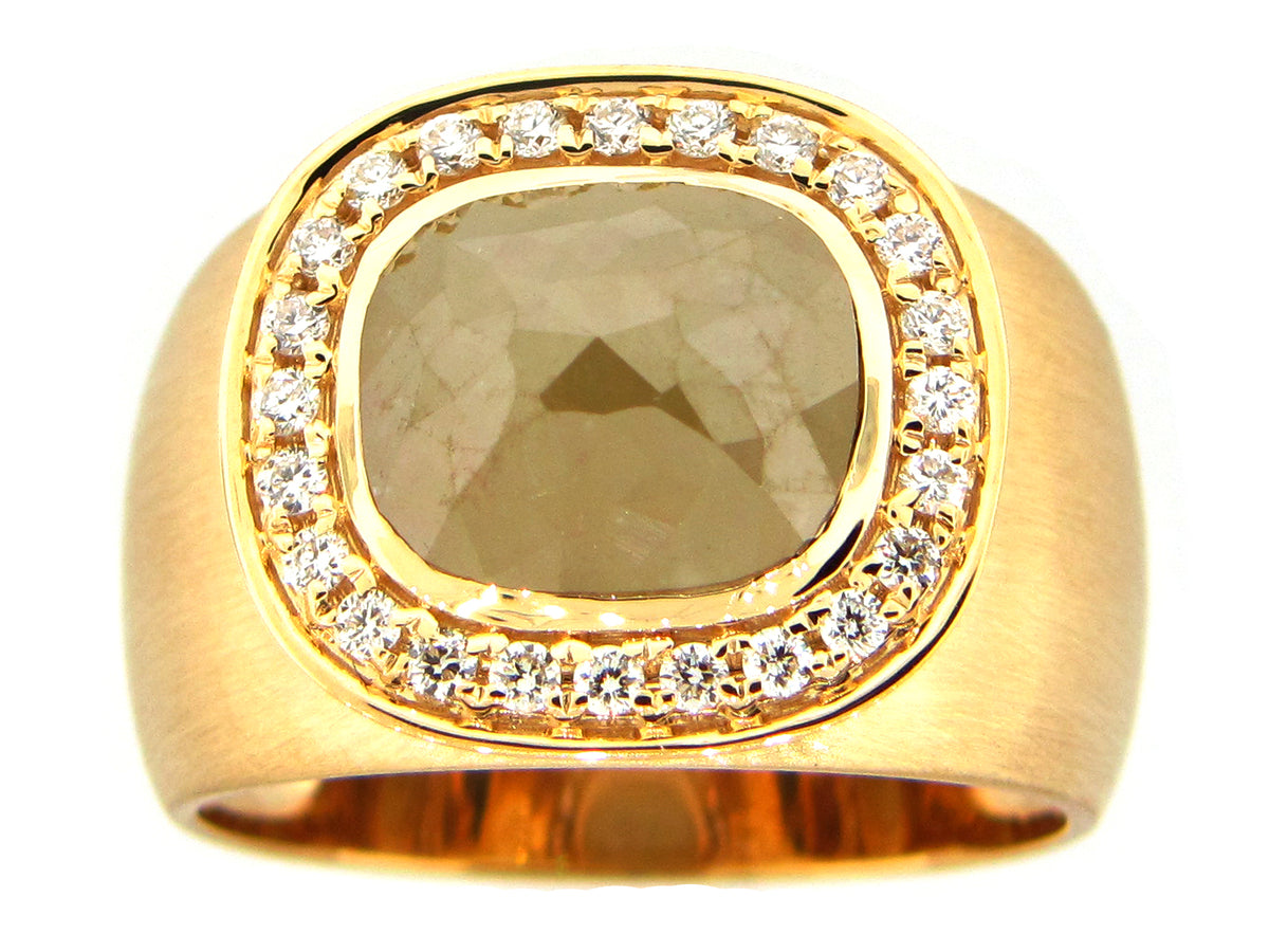 ROSE CUT GRAY GREEN DIAMOND RING, 18KY (N)