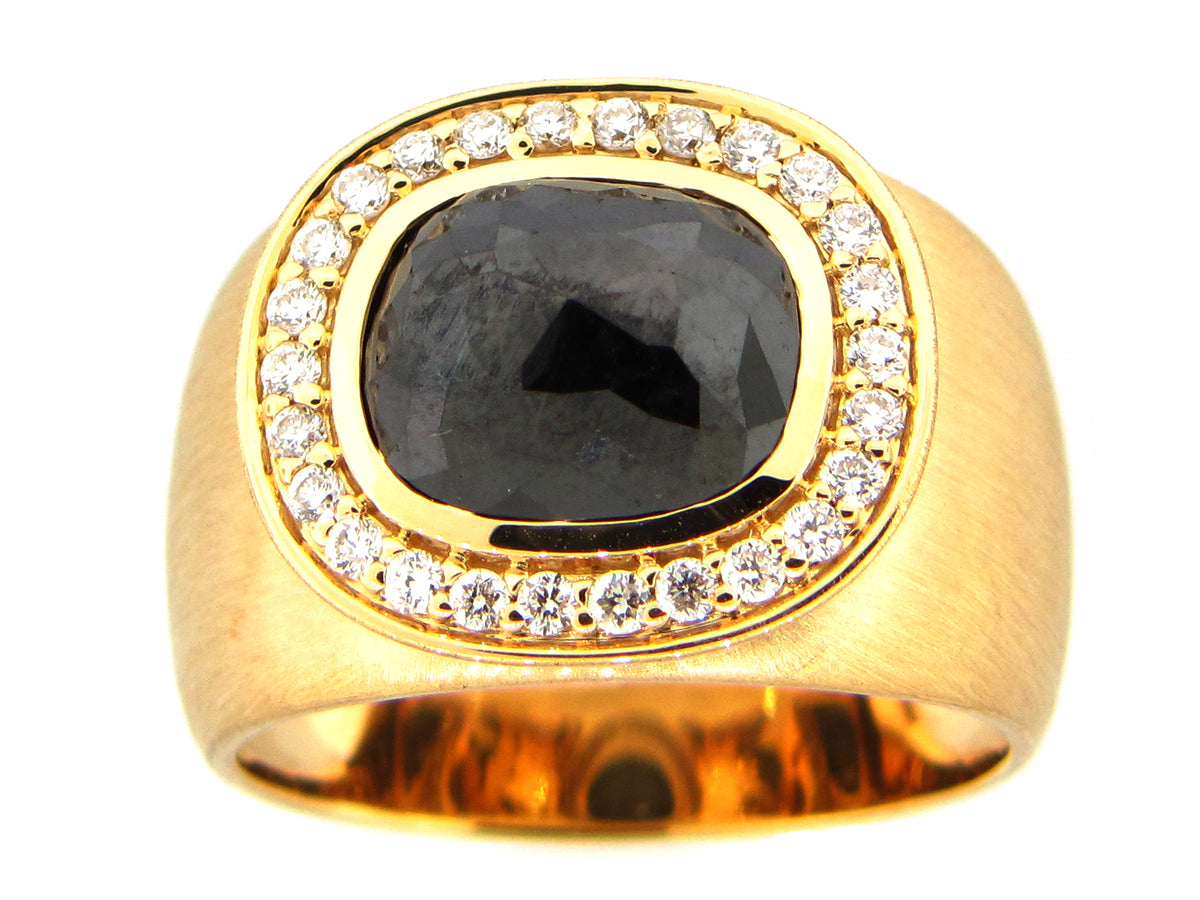 ROSE CUT BLACK DIAMOND RING, 18KY (N)