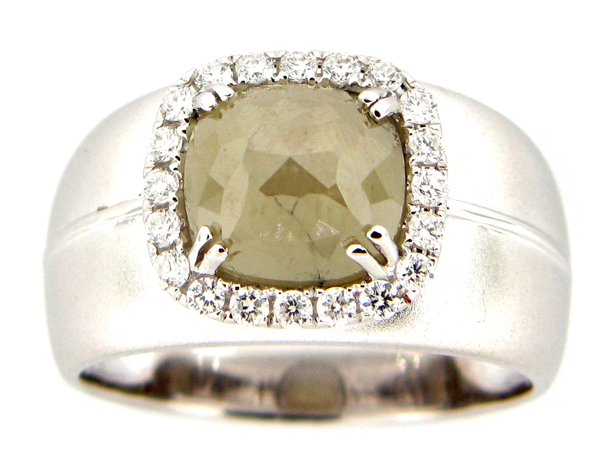 ROSE CUT GRAY GREEN DIAMOND RING, 18KW (N)