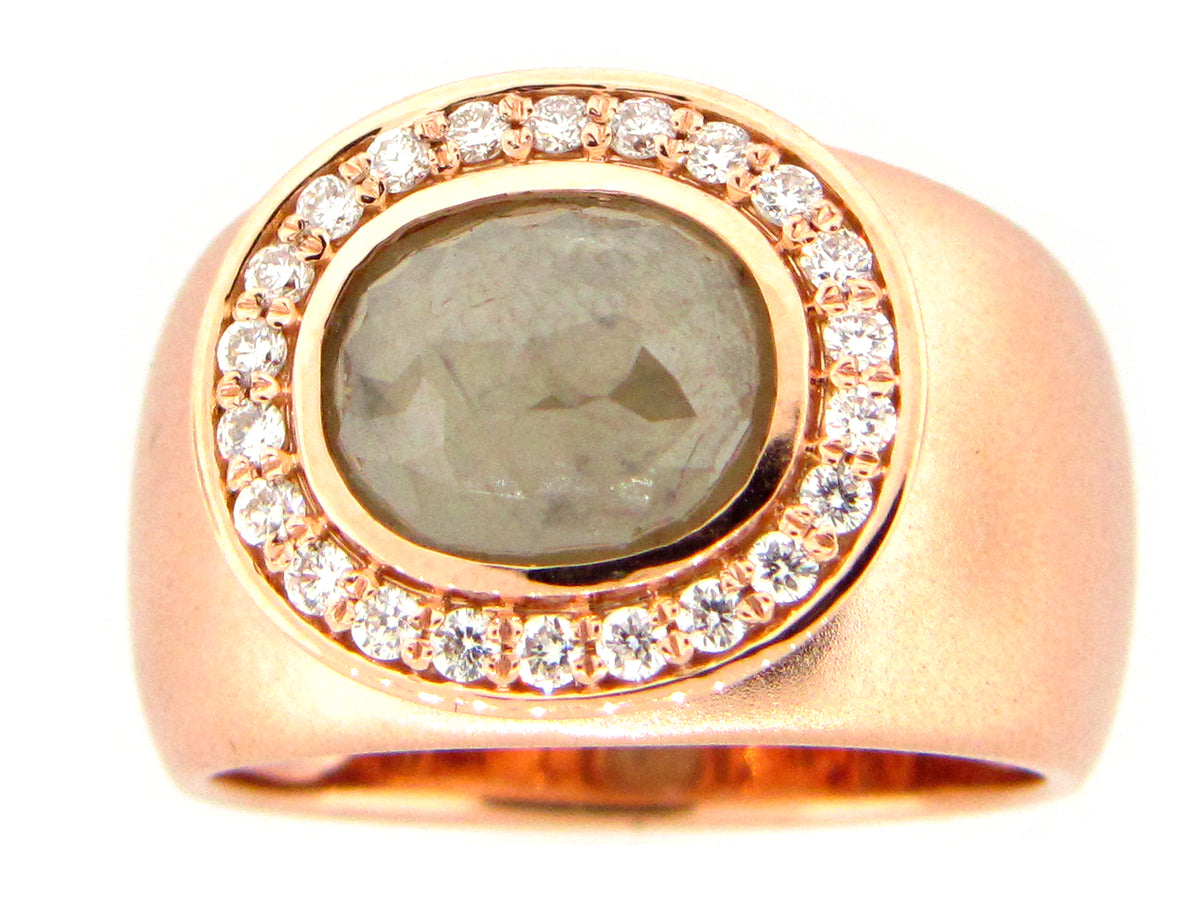 ROSE CUT GRAY GREEN DIAMOND RING, 18KR (N)