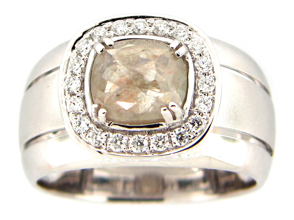 ROSE CUT GRAY GREEN DIAMOND RING, 18KW (N)