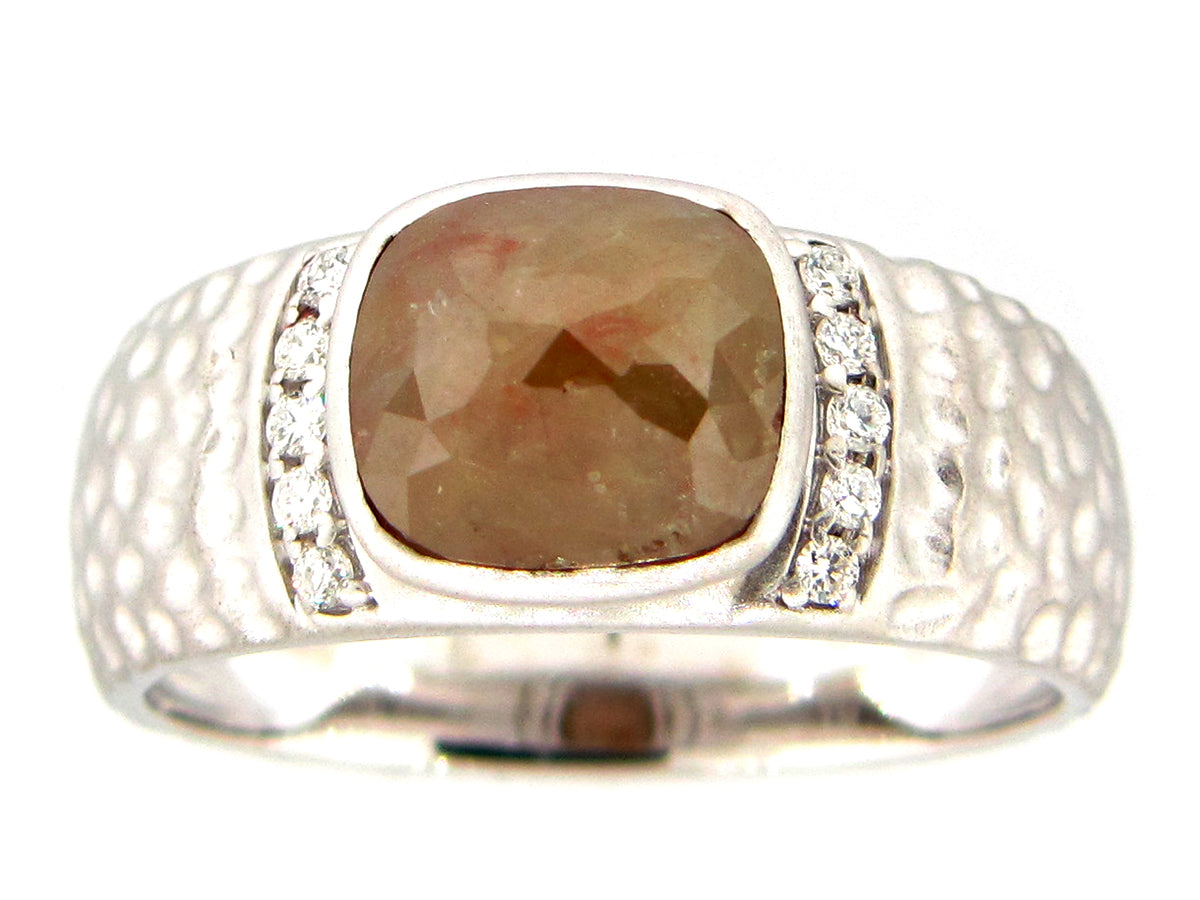 ROSE CUT GRAY GREEN DIAMOND RING, 18KW (N)