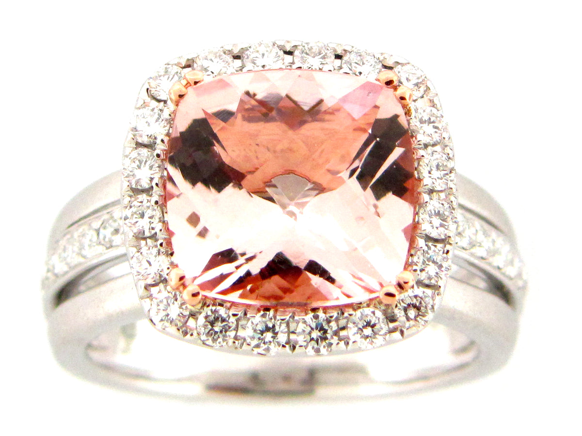 MORGANITE & DIAMOND RING, 14KWR (R)