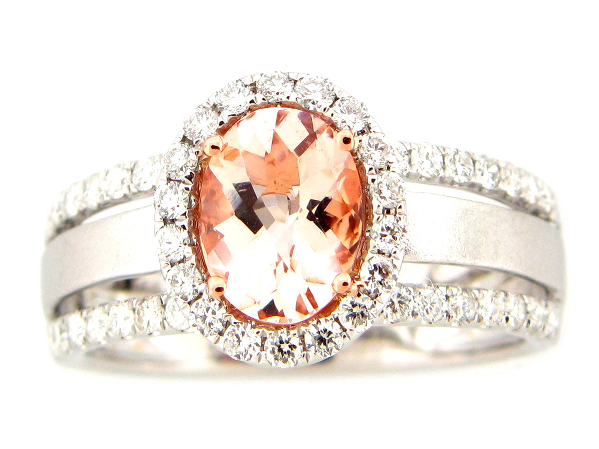 MORGANITE & DIAMOND RING, 14KWR (R)
