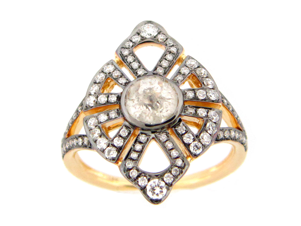 Rose Cut Diamond Art Nouveau Ring, 18ky (N)