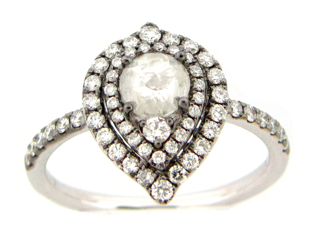 ROSE CUT DIAMOND ART NOUVEAU RING, 18KW (N)