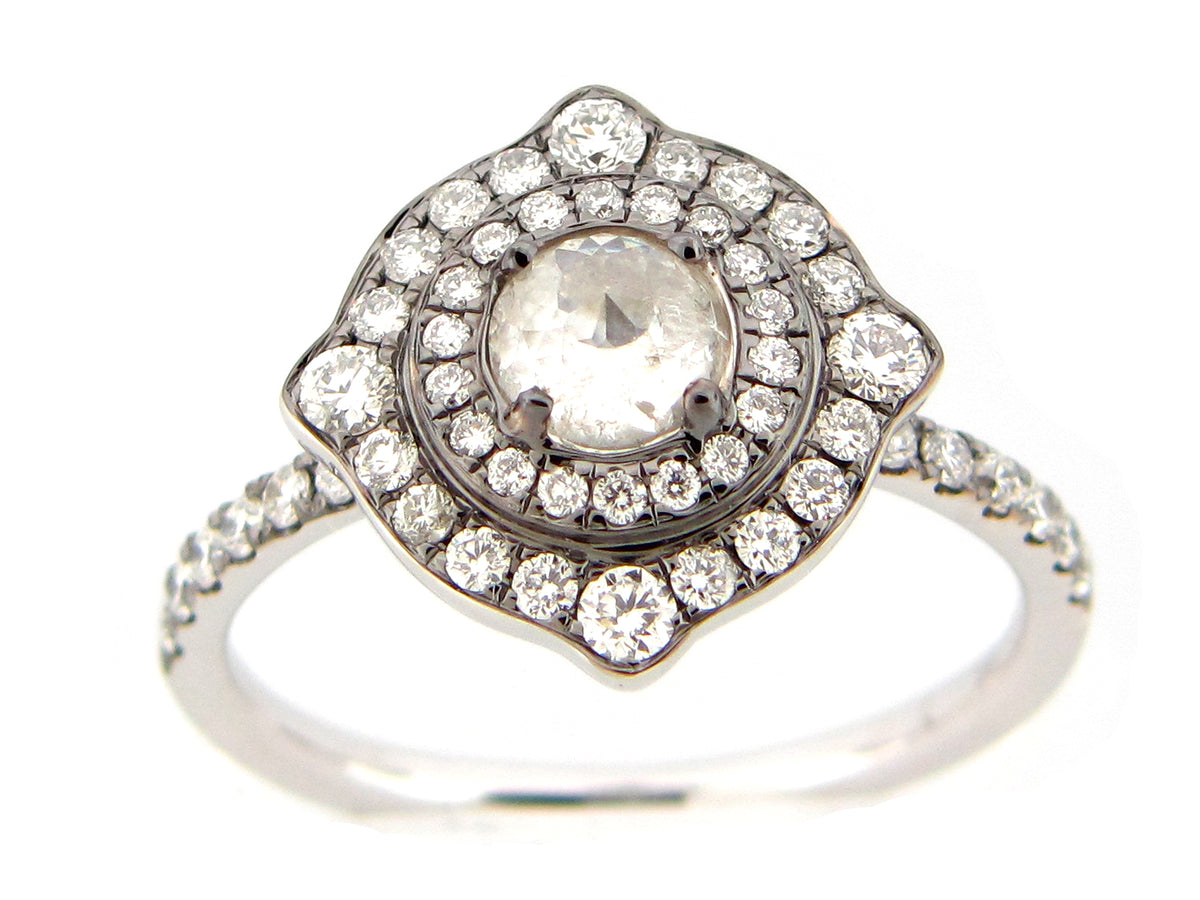 ROSE CUT DIAMOND ART NOUVEAU RING, 18KW (N)
