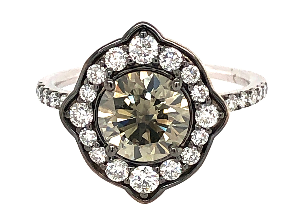 GRAY DIAMOND & DIAMOND HALO RING, 18KW (N)