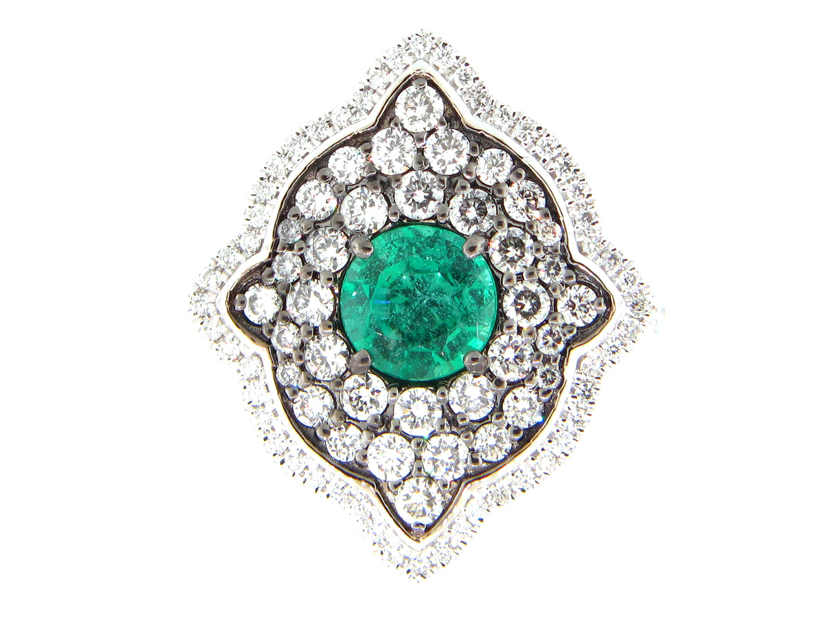 EMERALD & DIAMOND RING, 18KW (O)