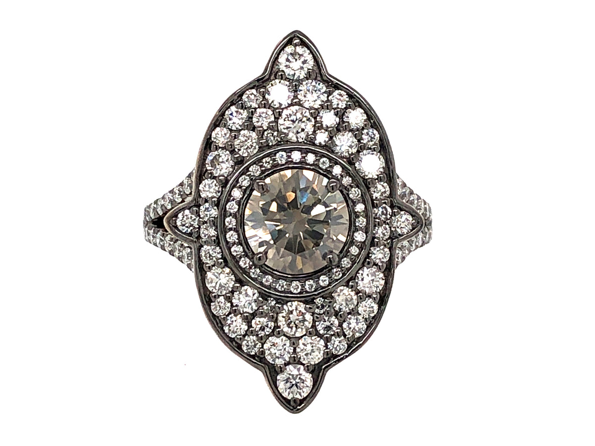 GRAY DIAMOND & DIAMOND EYE RING, 18KW (N)