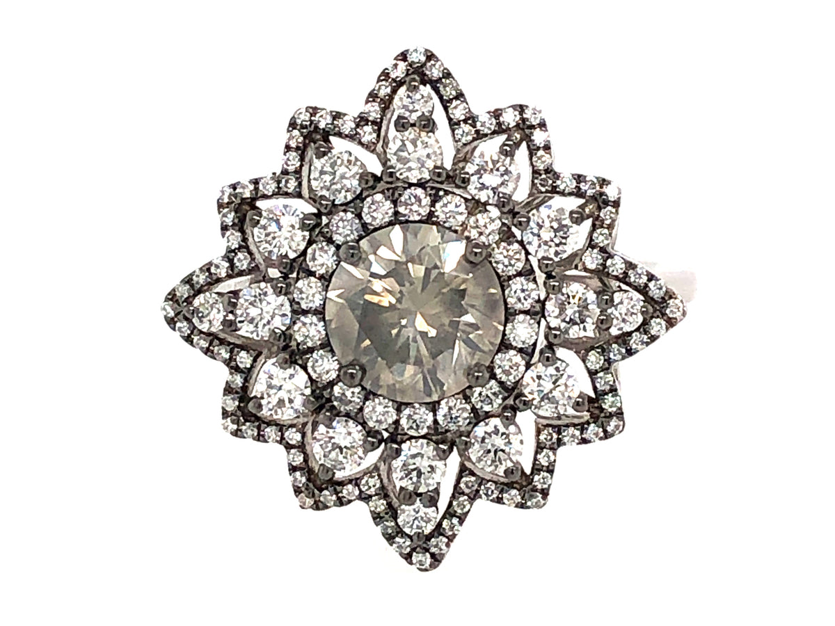 GRAY DIAMOND & DIAMOND LOTUS FLOWER RING, 18KW (N)
