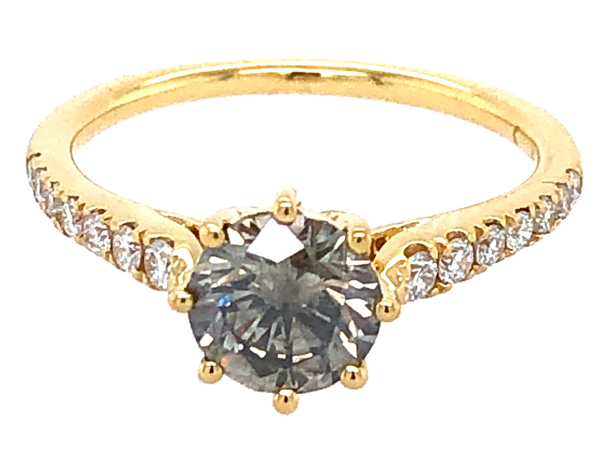 GRAY DIAMOND & DIAMOND RING, 18KY (N)