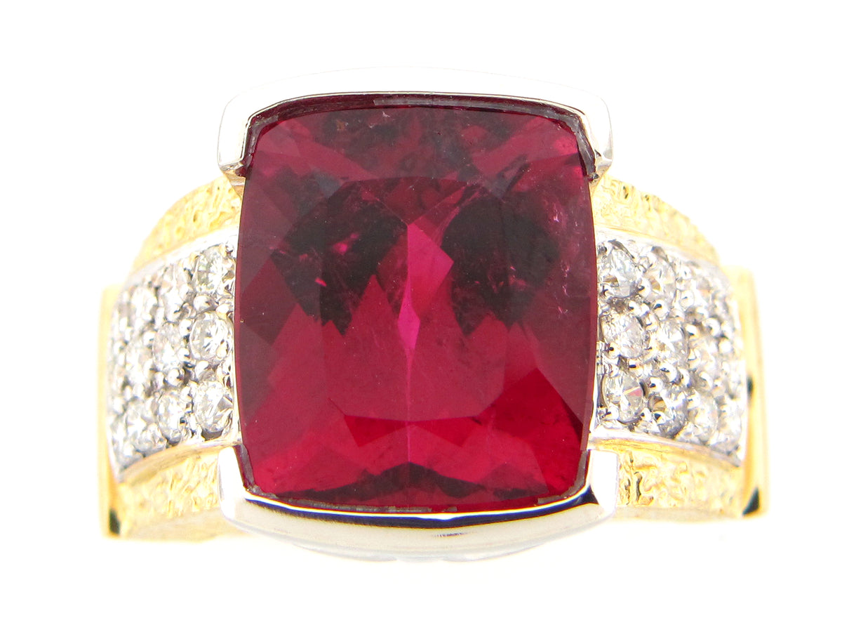 RUBELLITE & DIAMOND RING, PLAT/18KY (H)