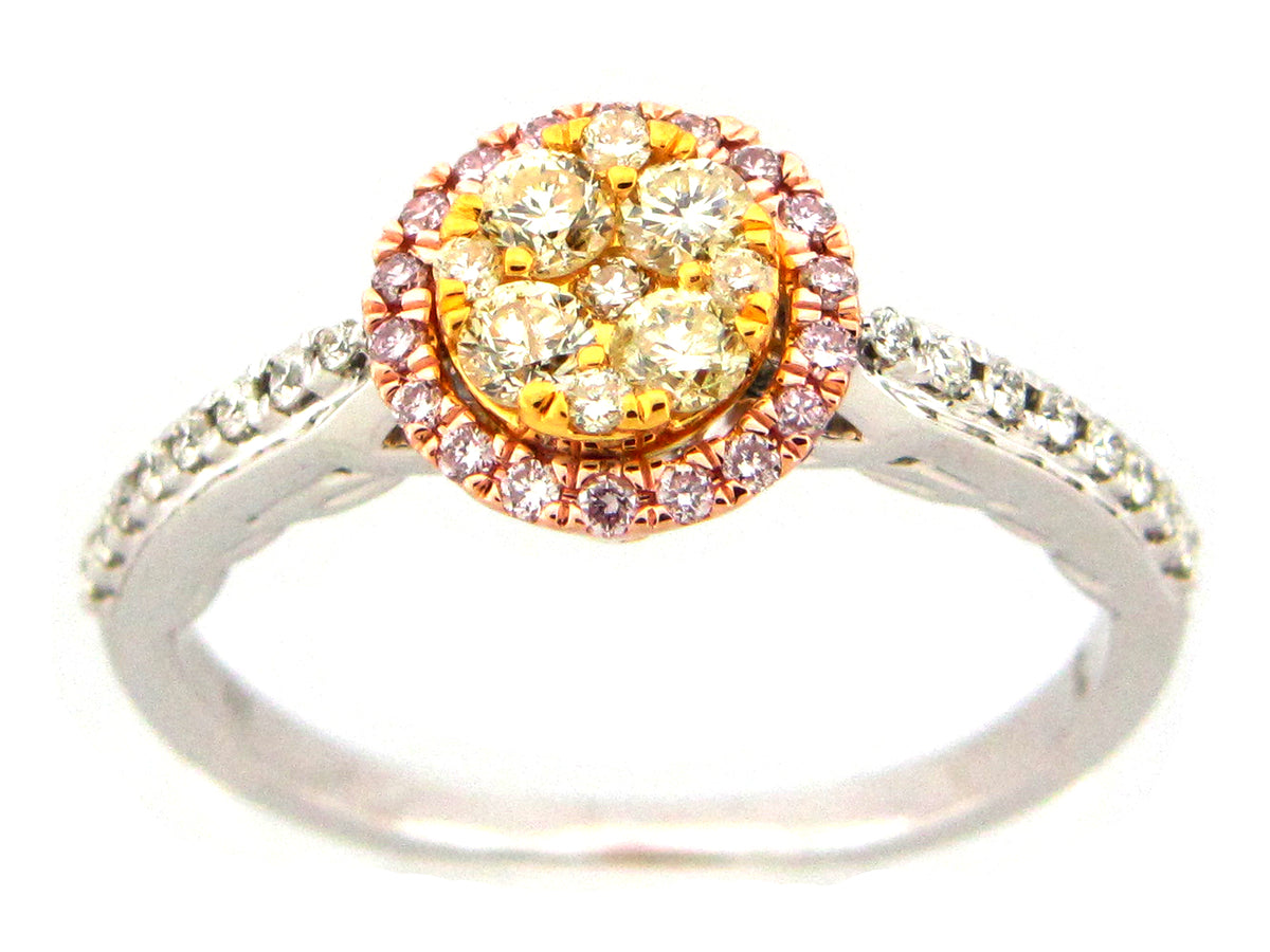 NATURAL YELLOW ,PINK, & WHITE DIAMOND RING, 14K (N)