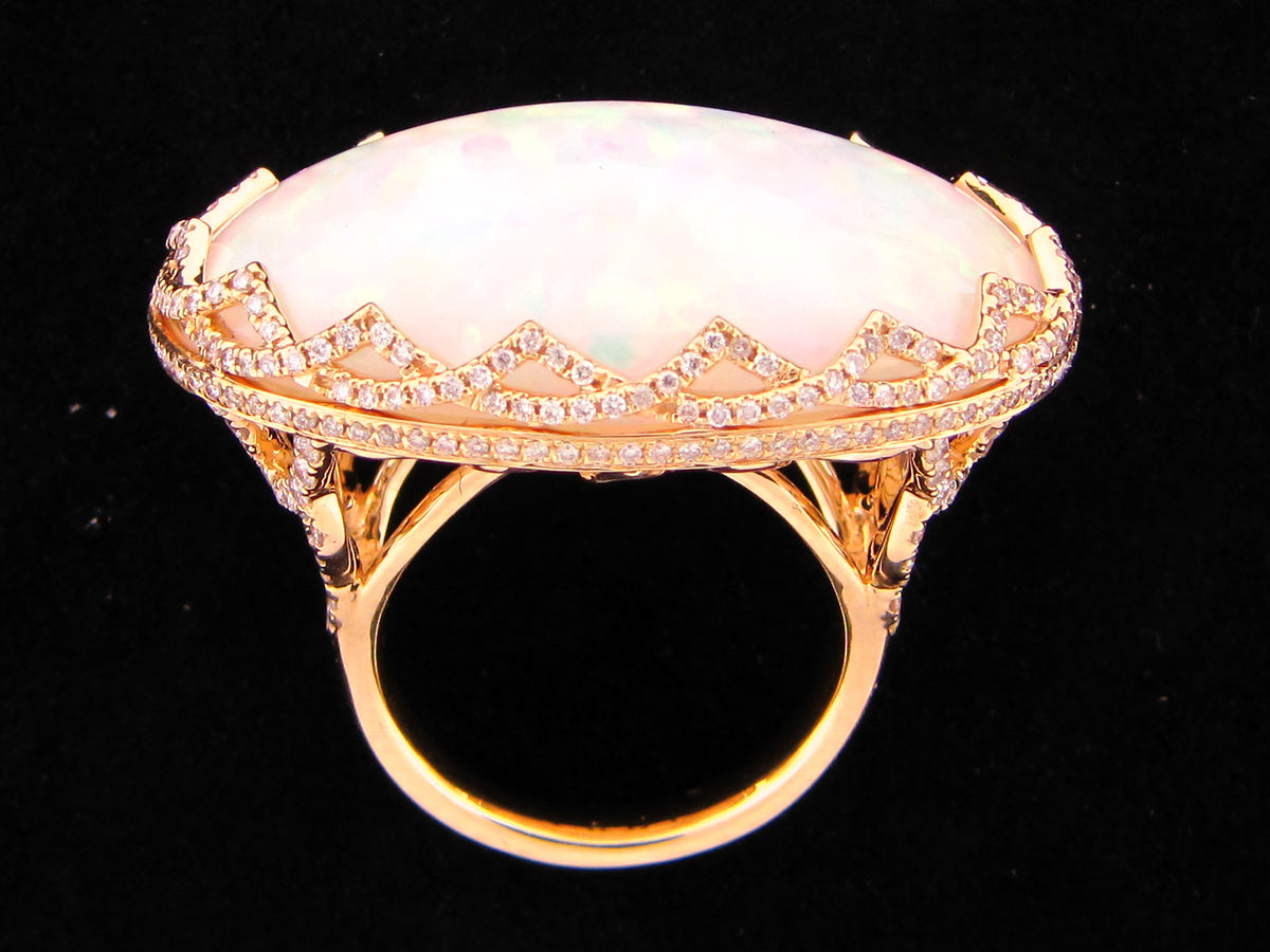 OPAL & DIAMOND RING, 18KY (O)