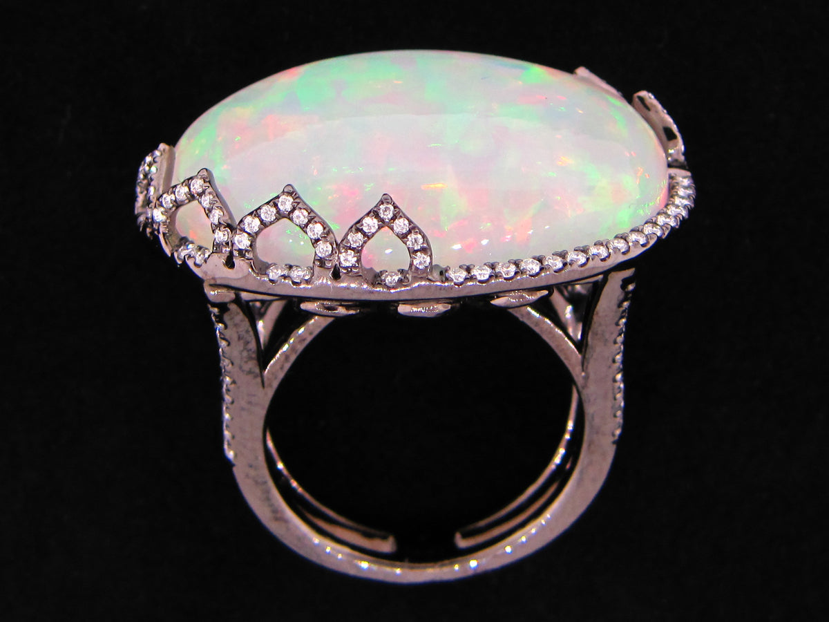 OPAL & DIAMOND RING, 18K BLACK FINISH (O)