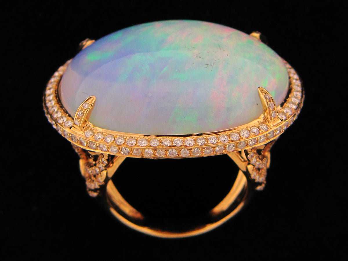 OPAL & DIAMOND RING, 18KY (O)