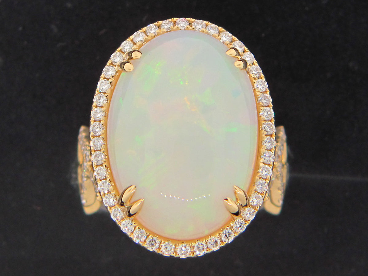 OPAL & DIAMOND OVAL RING, 18KY (O)